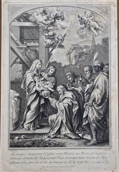 El regalo de los Reyes Magos: un grabado religioso del siglo XVIII de Vale, según Calmarat