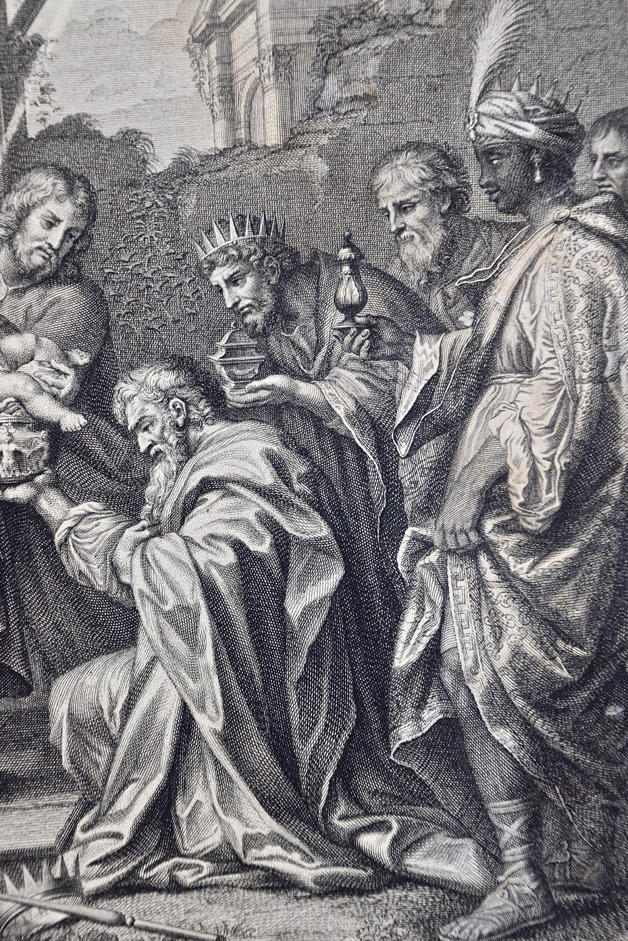 The Gift of the Magi: An 18th C. Religious Engraving by Vale, After Calmarat - Old Masters Print by S. Vale after Calmarat