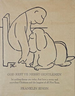 Christmas Lithograph Poster After James Thurber "God Rest Ye Merry Gentlemen"