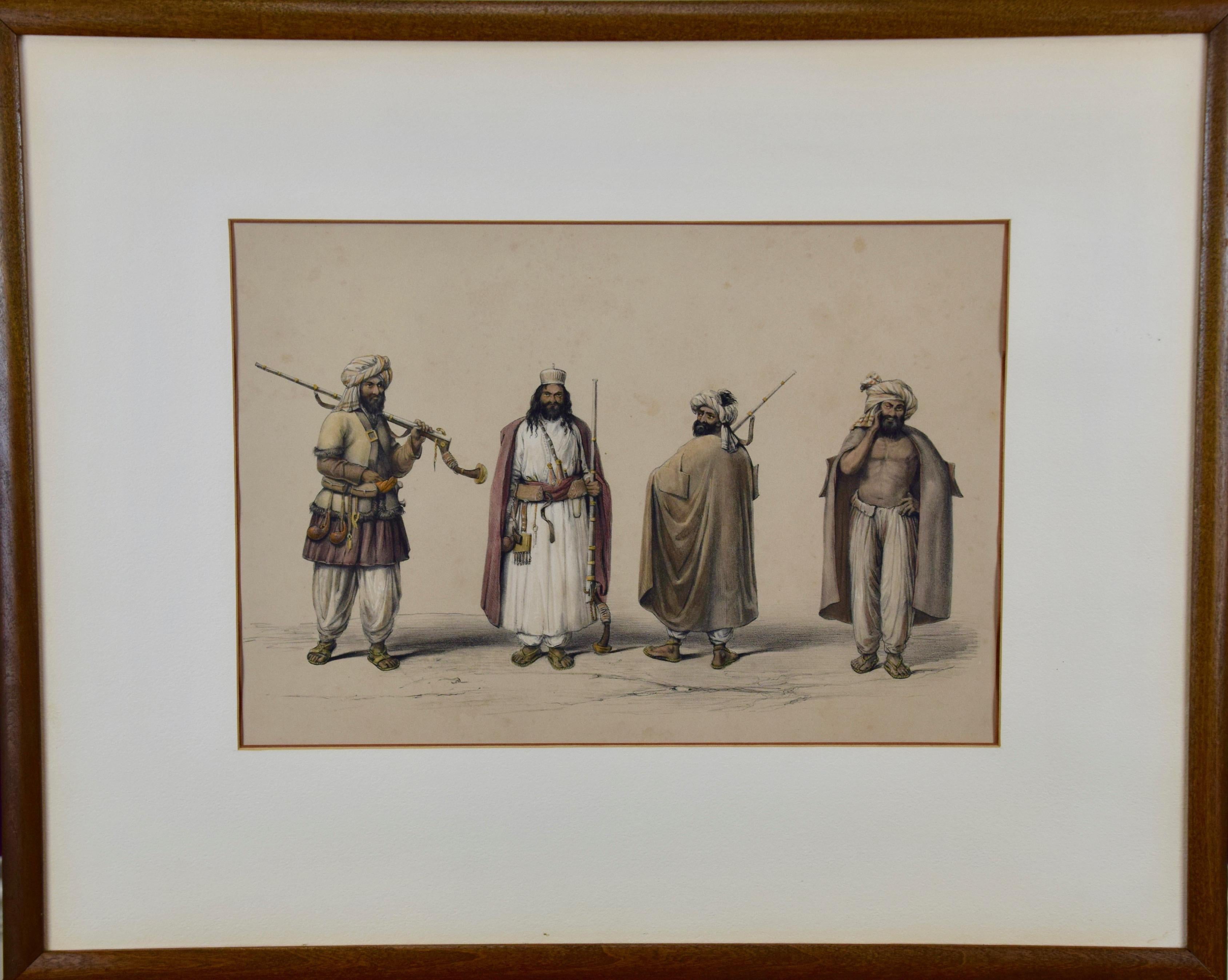 Paire de gravures représentant les costumes et les armes des hommes afghans du 19e siècle - Print de Dr. James Atkinson