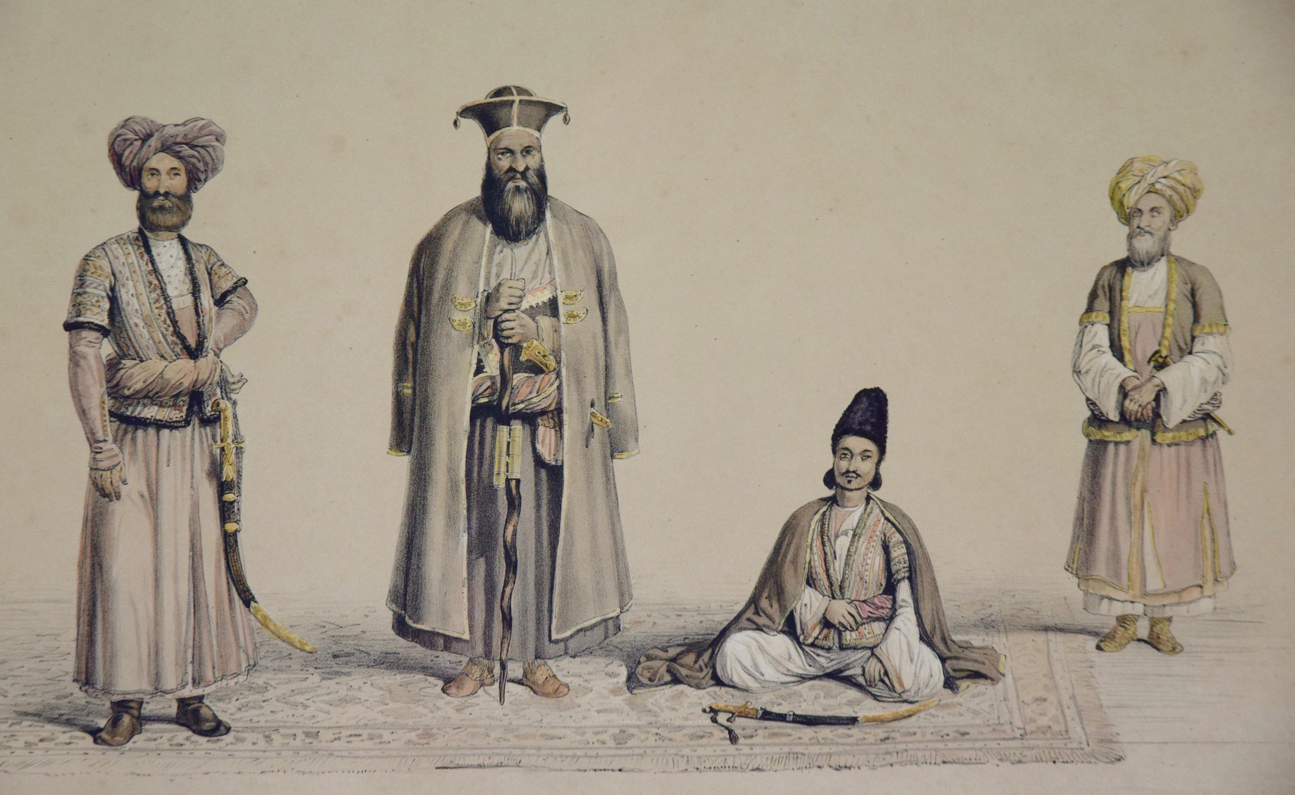 Paire de gravures représentant les costumes et les armes des hommes afghans du 19e siècle en vente 3
