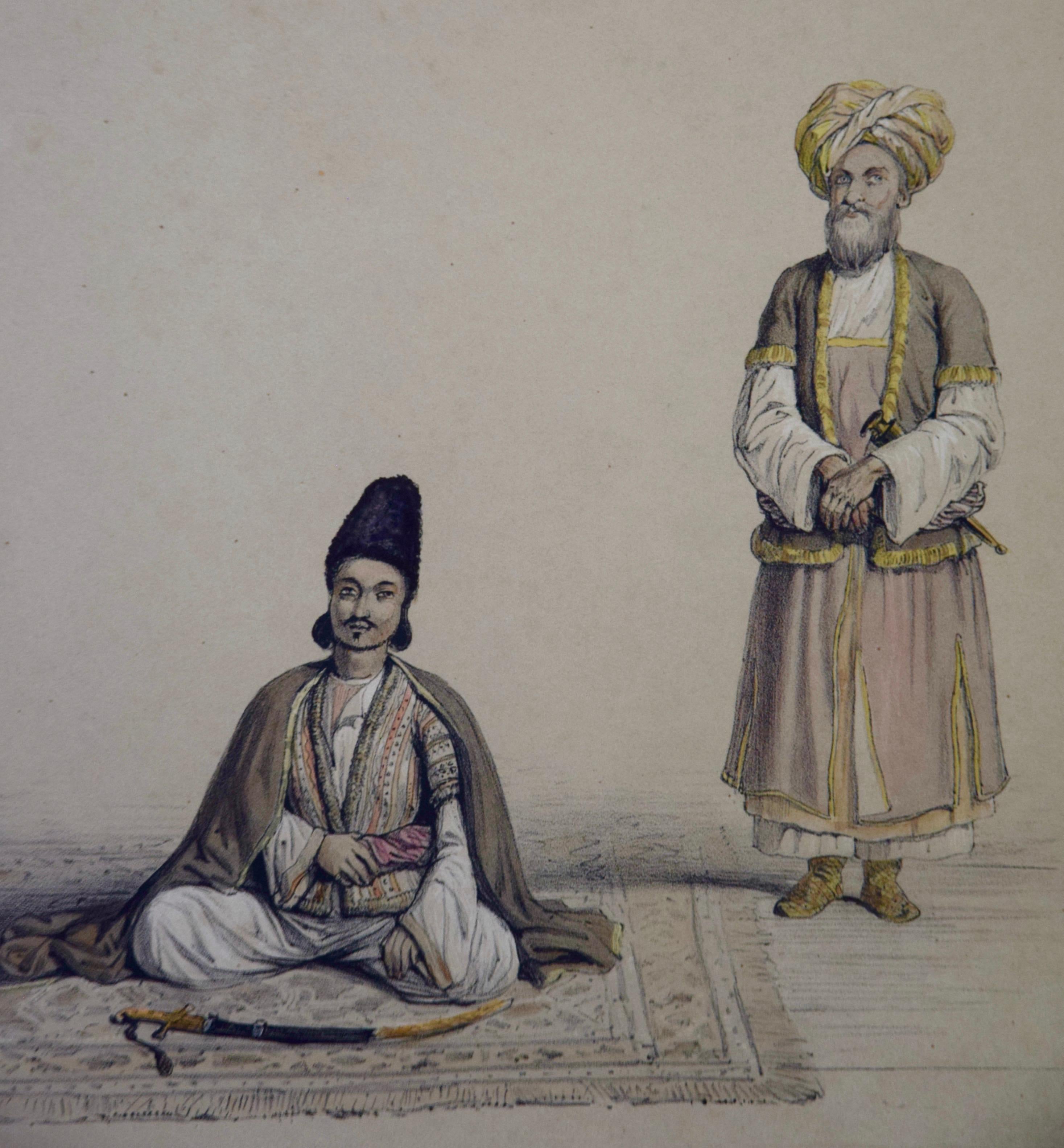 A Pair of 19th C. Engravings Depicting the Costumes and Weapons of Afghani Men For Sale 1