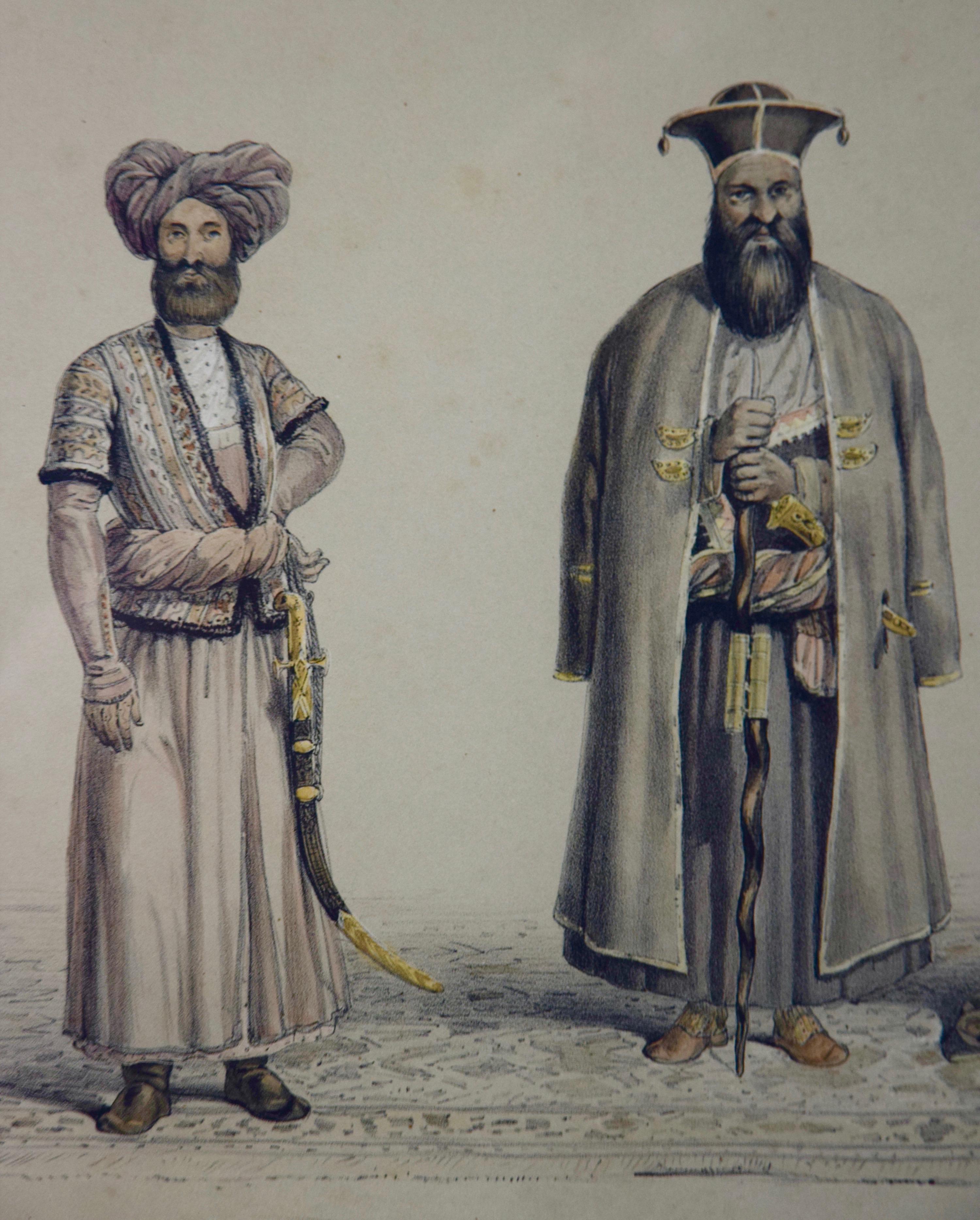 A Pair of 19th C. Engravings Depicting the Costumes and Weapons of Afghani Men For Sale 2