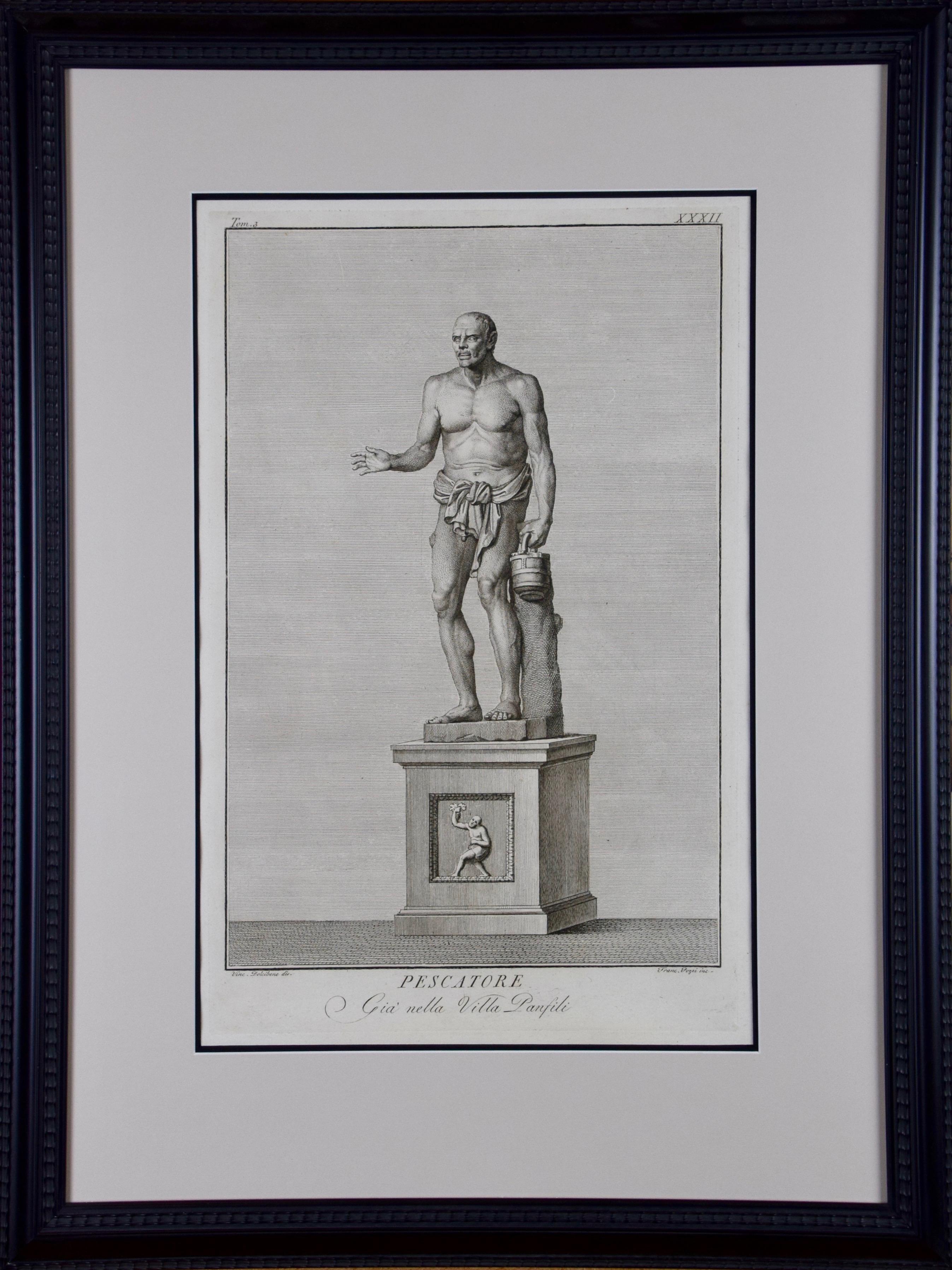 Ancient Roman Statues in the Vatican: A Grouping of Three 18th C. Engravings - Print by Vincenzo Dolcibene