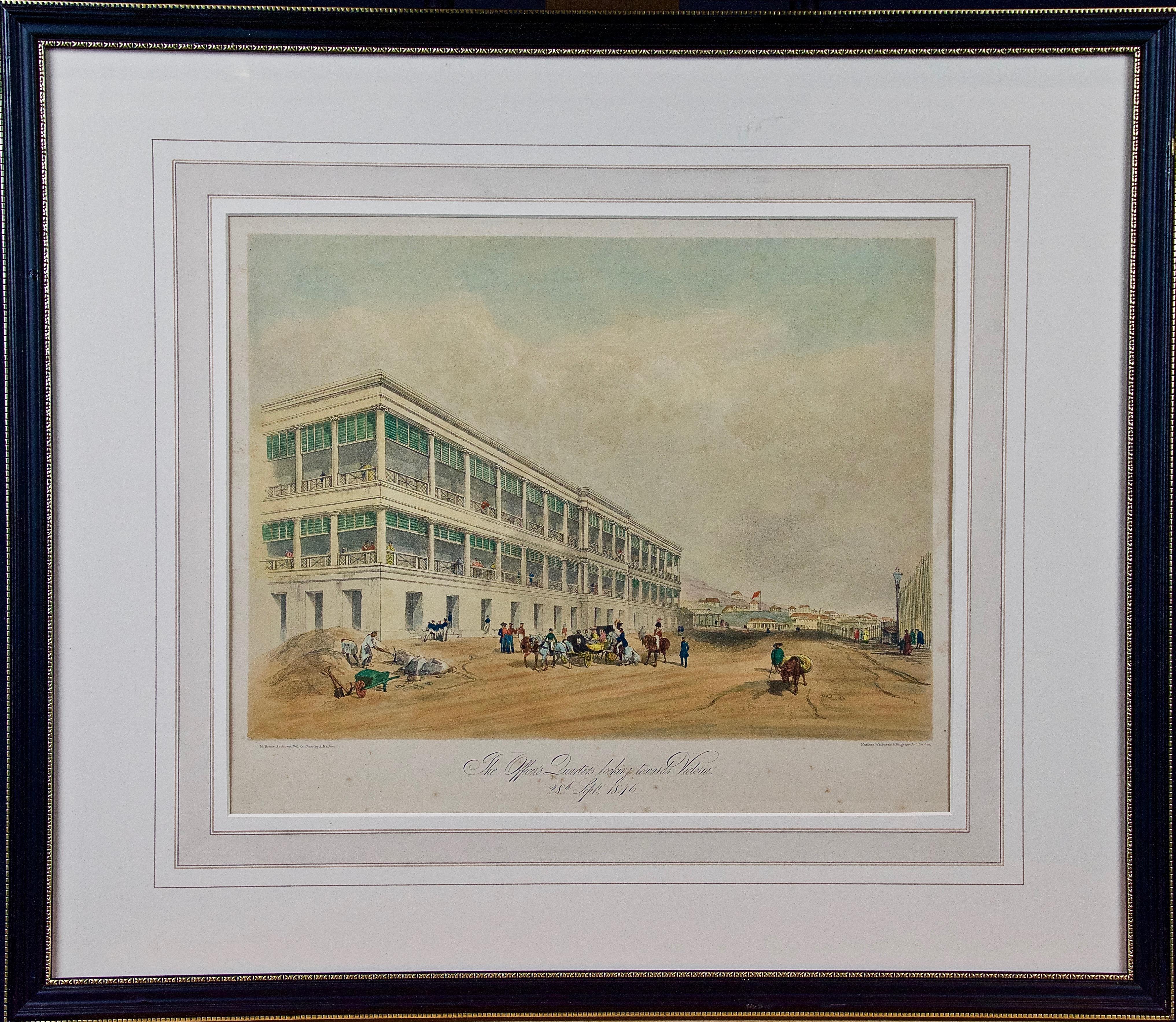 Murdoch Bruce Landscape Print - Architectural View of the Officers' Quarters, Hong Kong, 19th Century