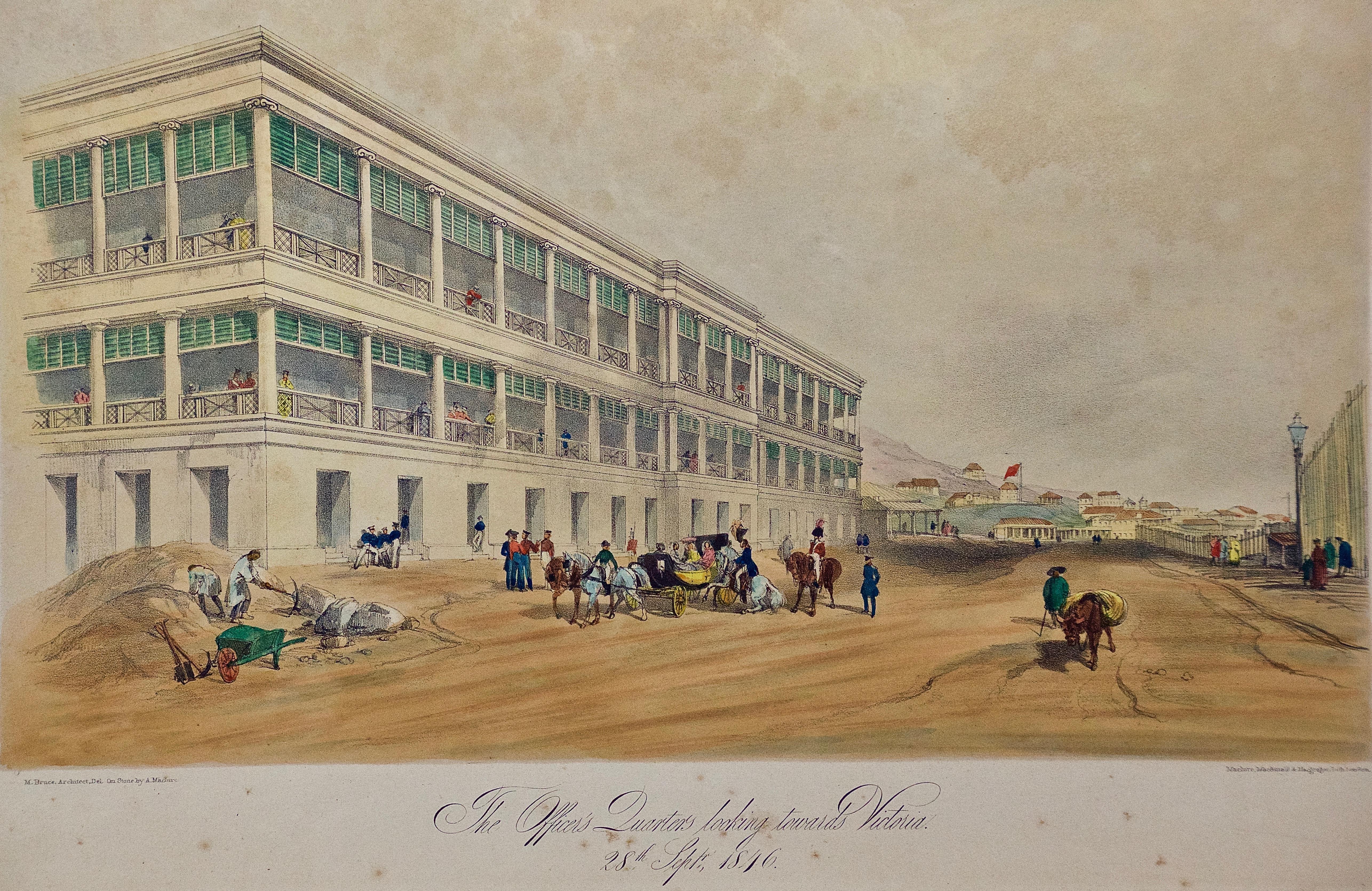 Architectural View of the Officers' Quarters, Hong Kong, 19th Century - Print by Murdoch Bruce
