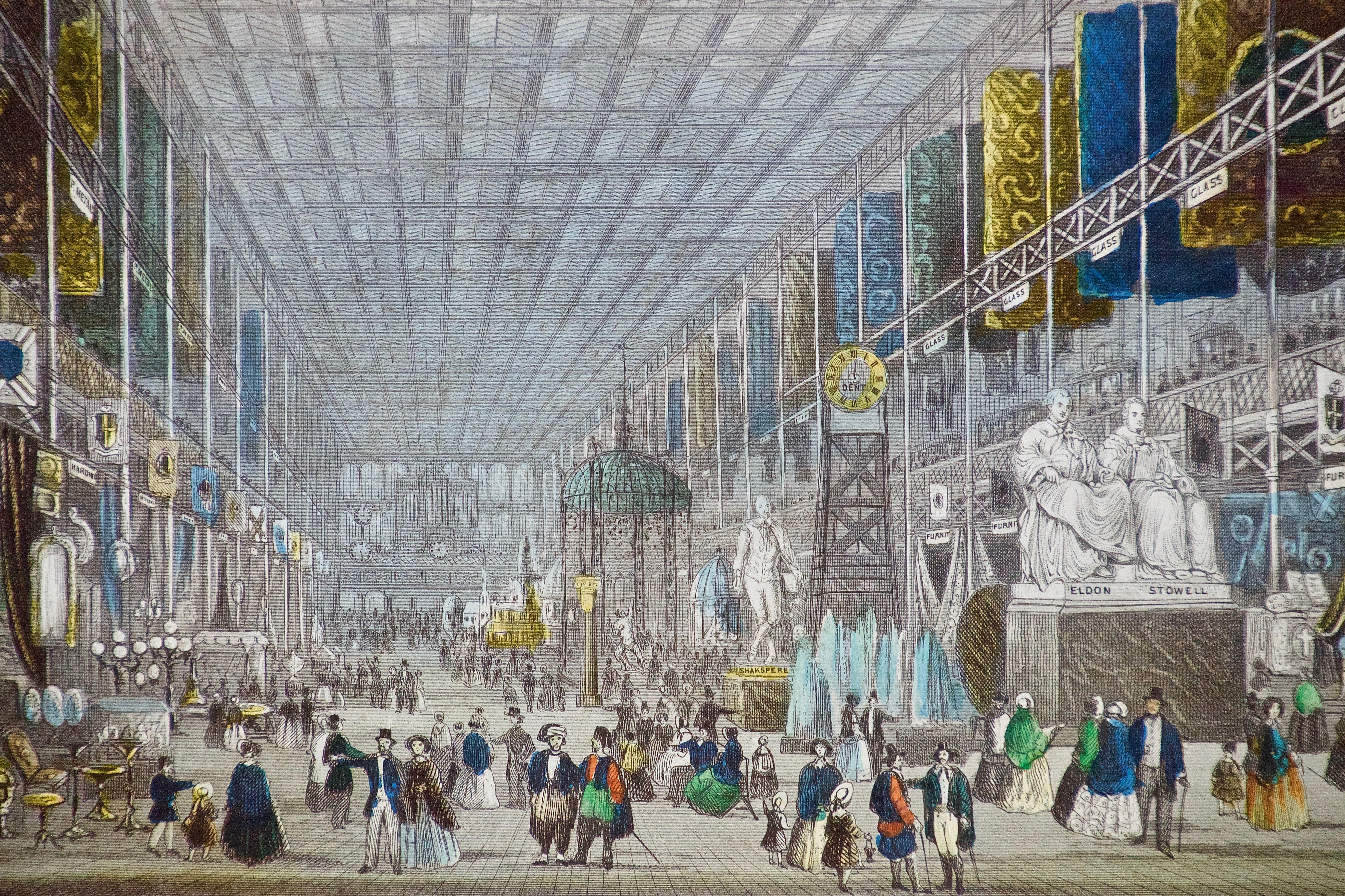 Pair of Colored Engravings of the Crystal Palace; London's 1851 Great Exposition 1