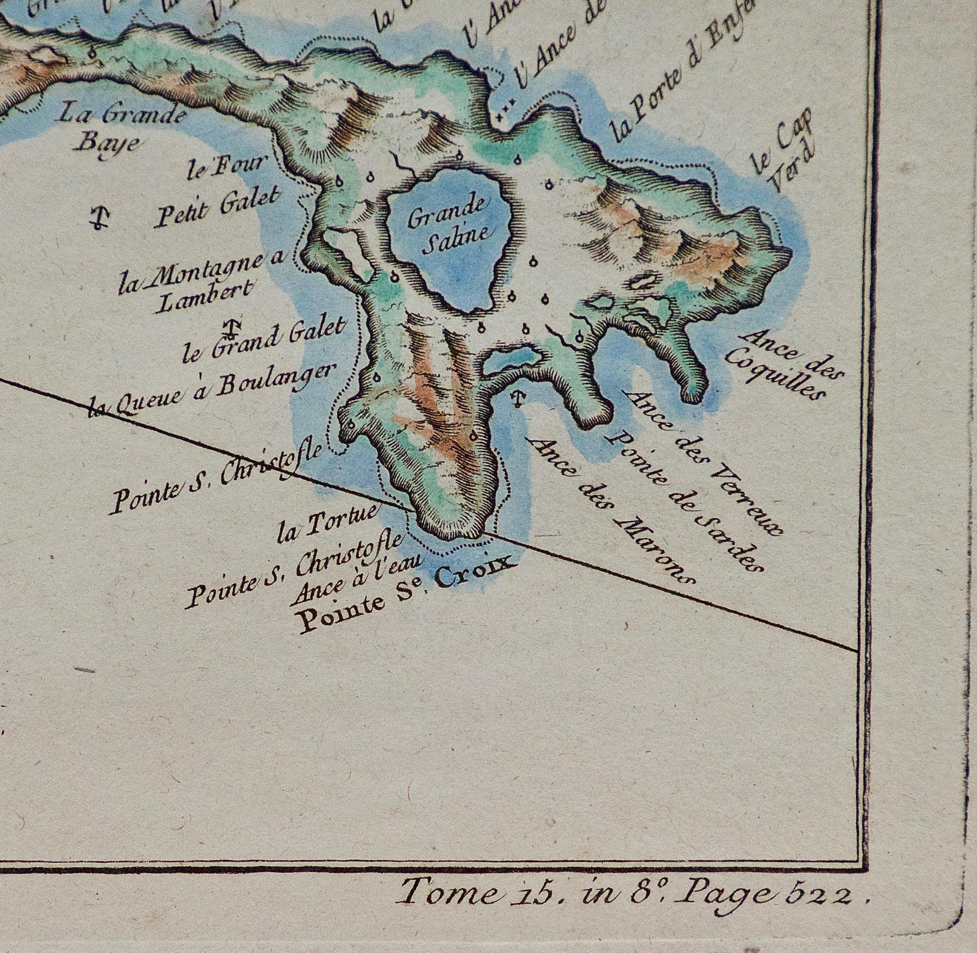 Bellin 18th Century Hand Colored Map of St. Christophe (St. Kitts) 3