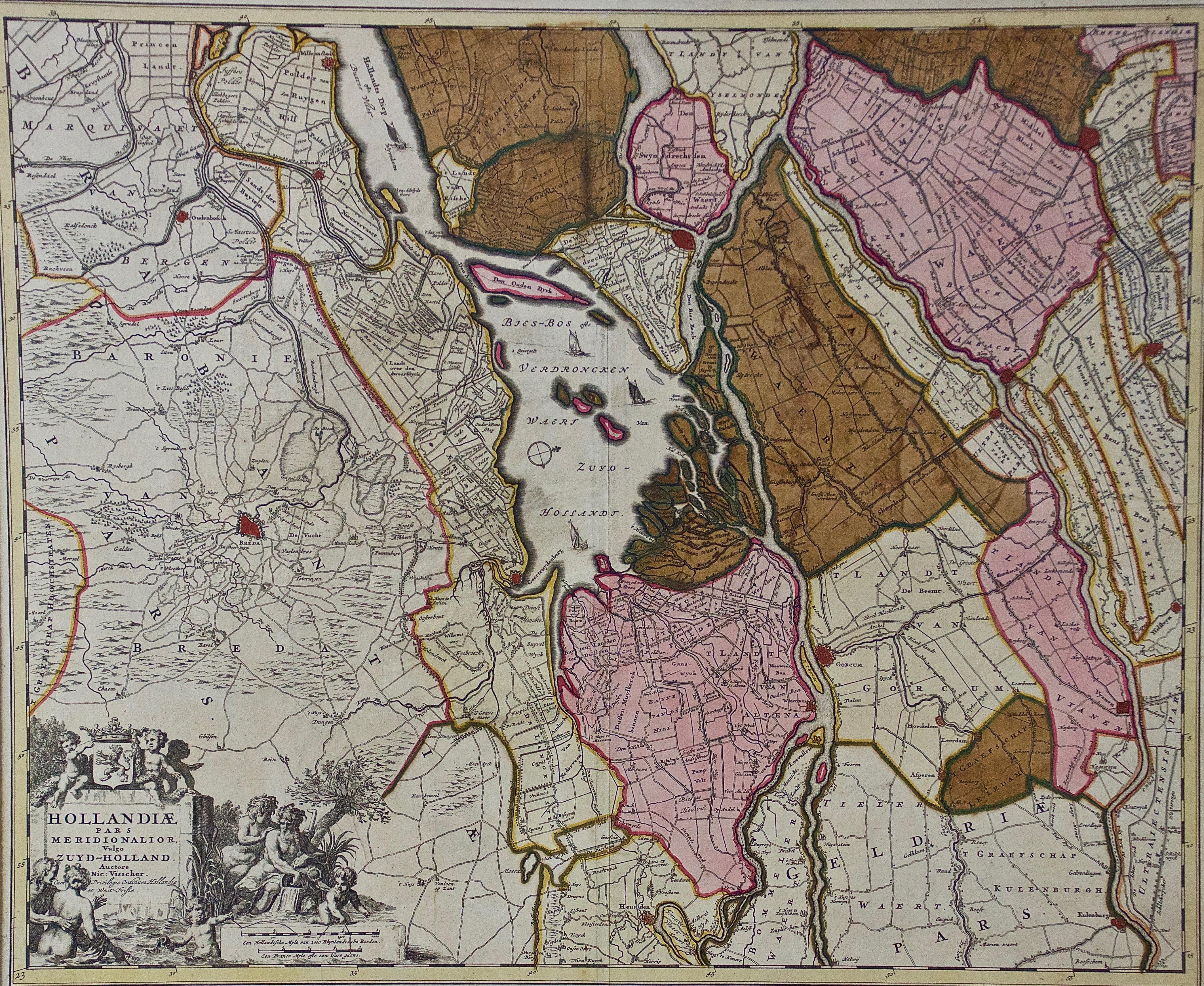 Southern Holland: An Original 17th C. Hand-colored Visscher Map 