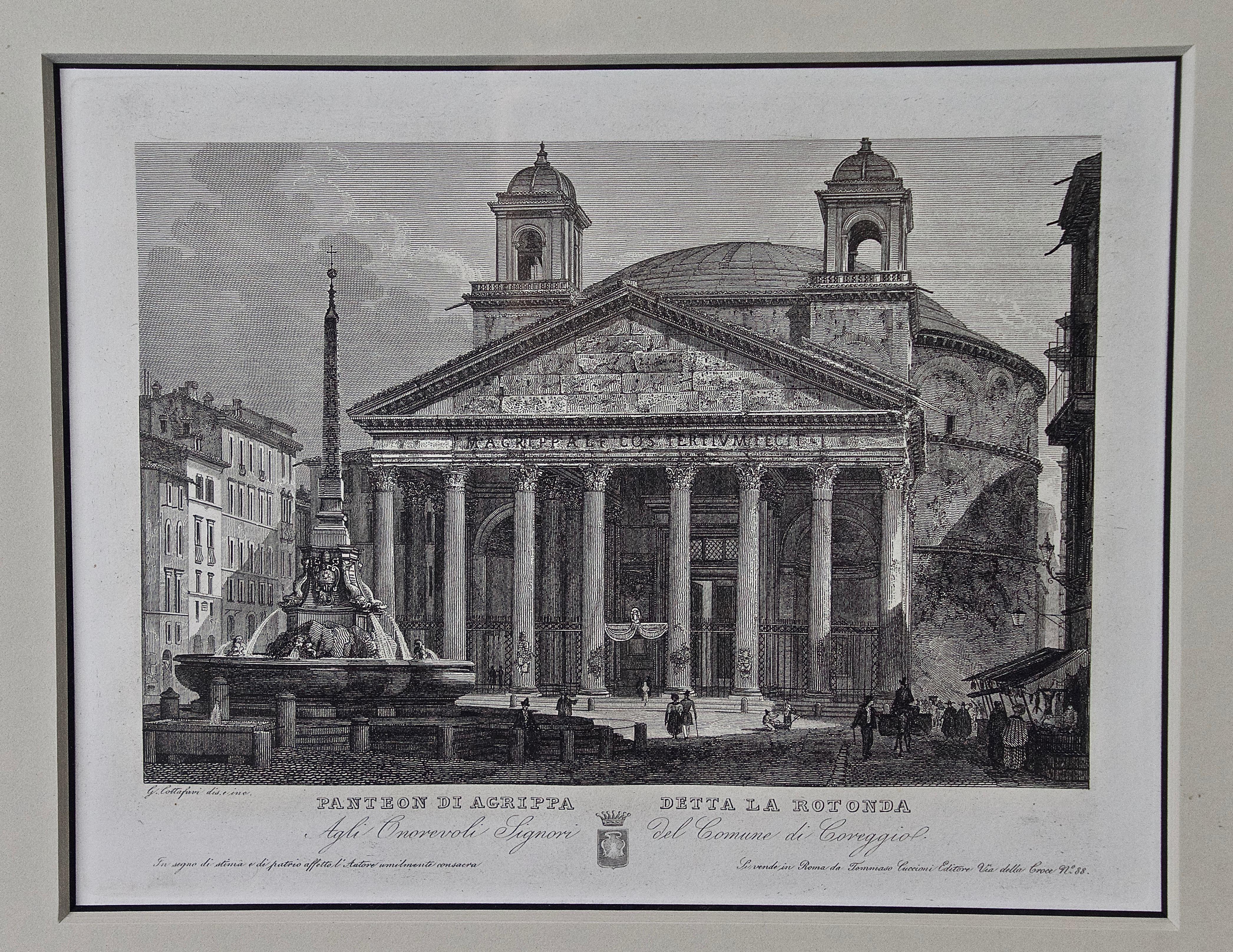 Gaetano Cottafavi Landscape Print - The Pantheon in Rome: A 19th Century Etching by Cottafavi