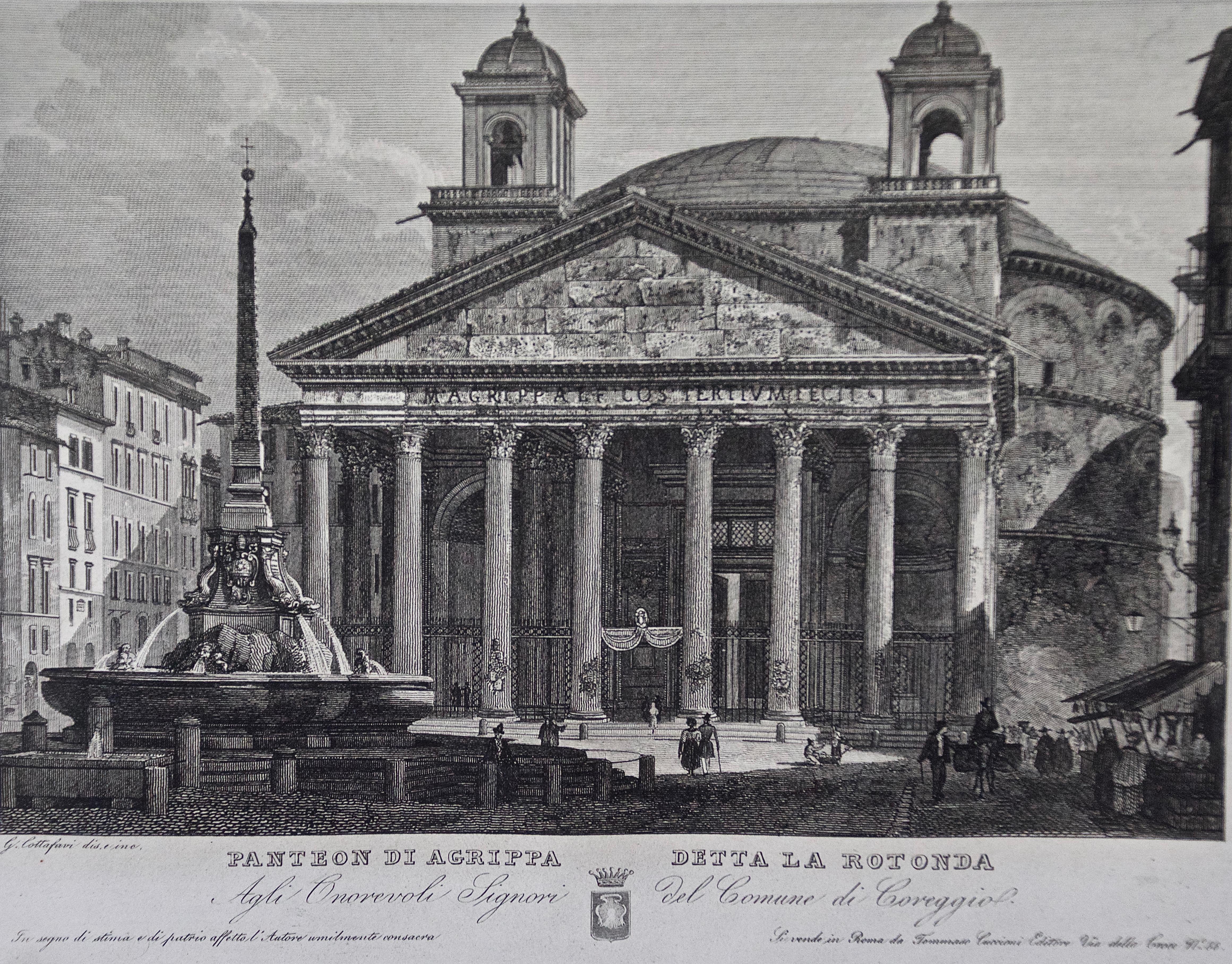 The Pantheon in Rome: A 19th Century Etching by Cottafavi - Print by Gaetano Cottafavi