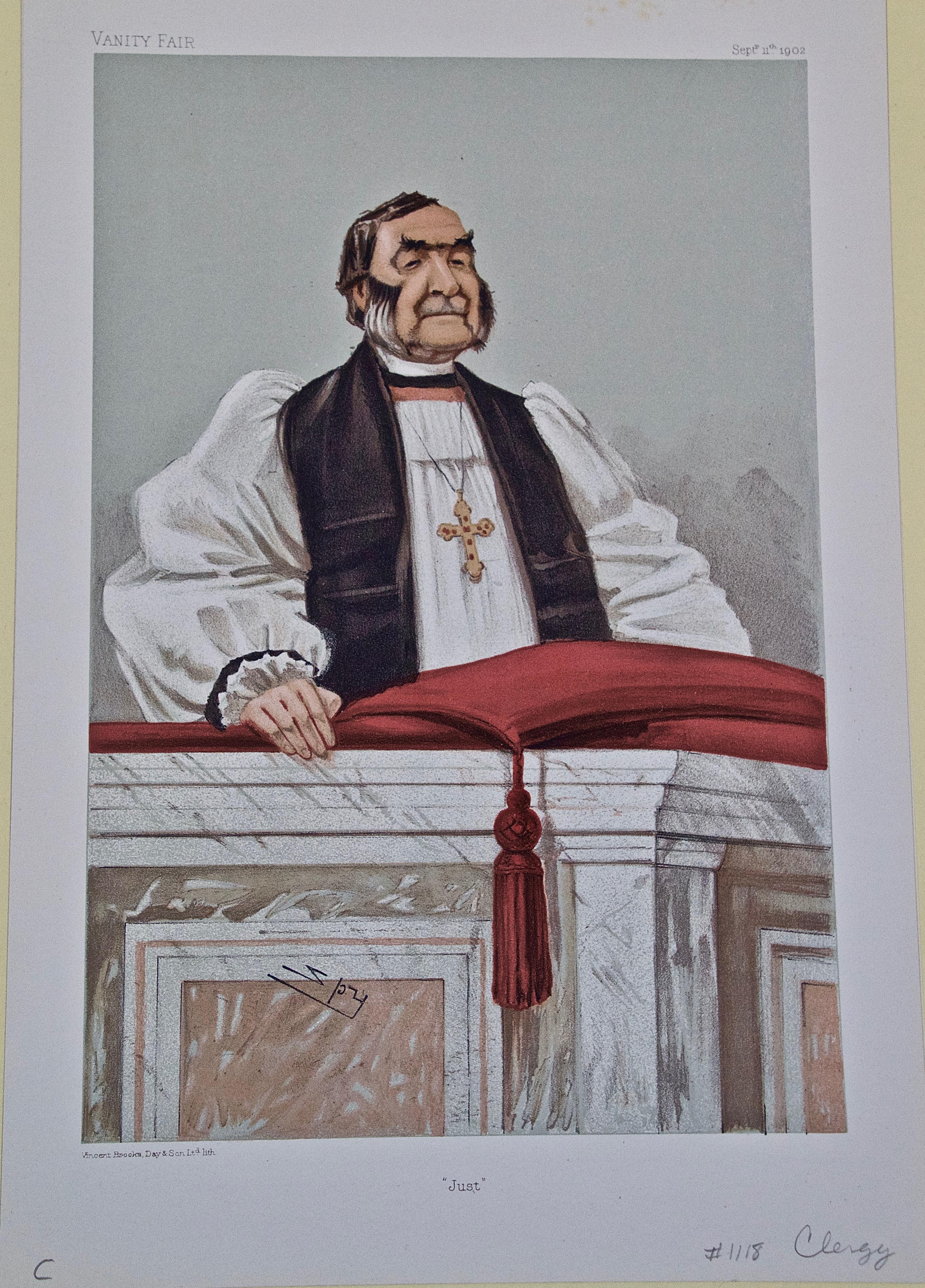 Sir Leslie Ward Portrait Print - Vanity Fair Caricature, Frederick Temple, Archbishop of Canterbury "Just" by Spy