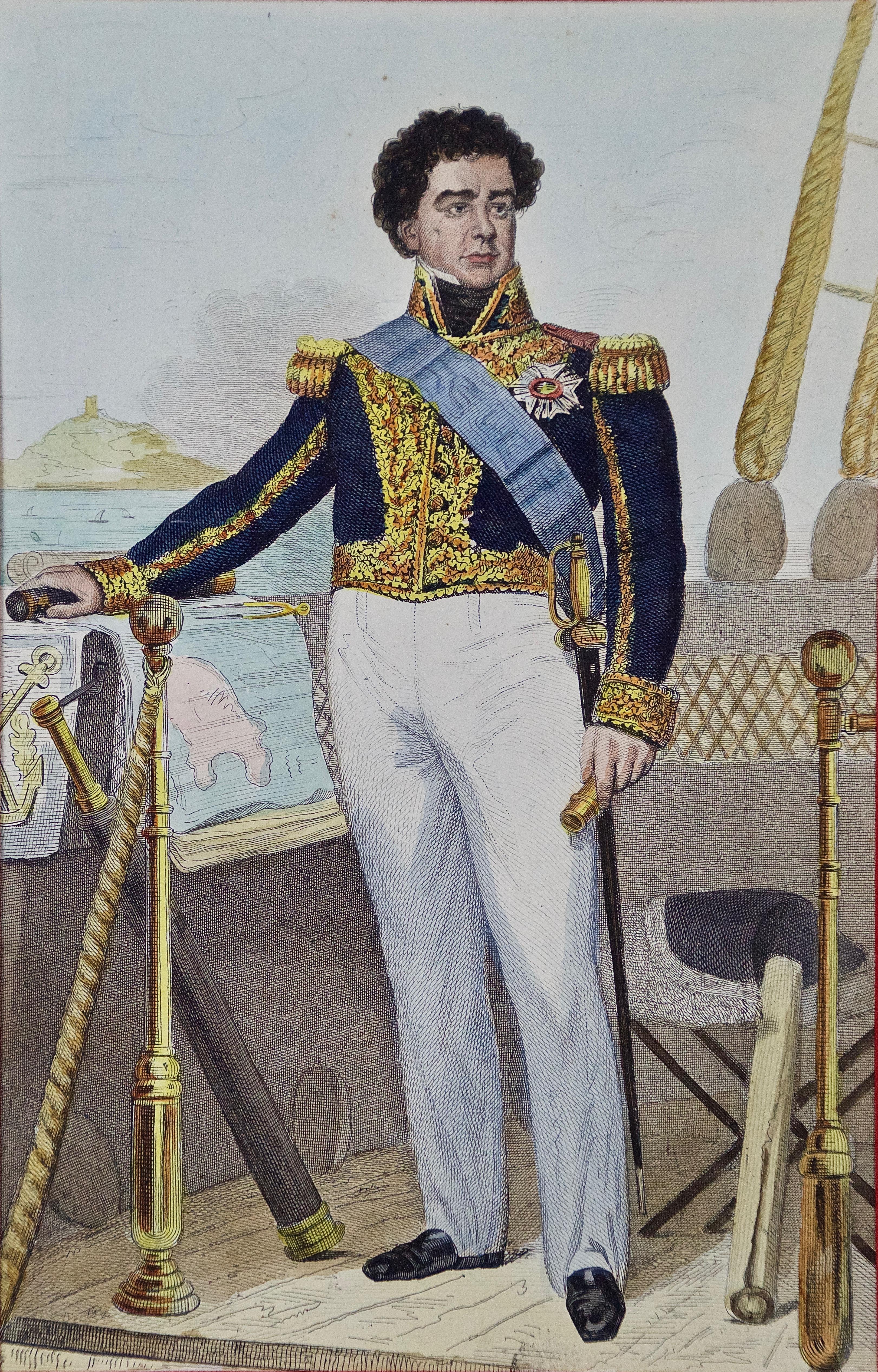 Antique Hand Colored Steel Engraving of the Commodore of the Navy under Napoleon - Print by Joseph-Désiré Court