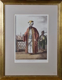 Antique A Hand Colored Engraving of an 18th-19th Century Egyptian Ruler by Luigi Mayer 