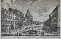 Piazza Navona in Rome: A Framed Original 18th Century Etching by Barbault