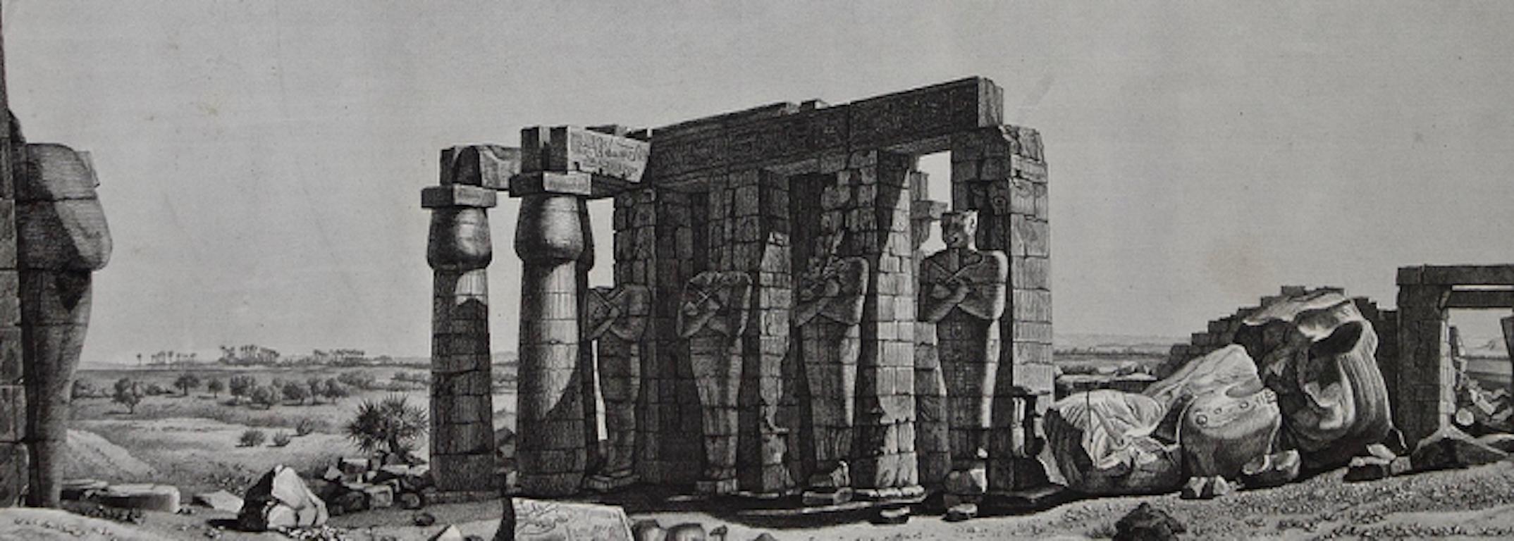 'Description De L'Égypte' Engraving of Tomb & Statue of Ramses II (Ozymandias)  - Gray Landscape Print by André Dutertre 