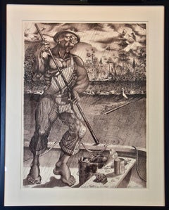 "Neptune Washington", Fisherman Polling His River Boat in the Rain ( Fisherman polling his River Boat in the Rain) par Ron Adams