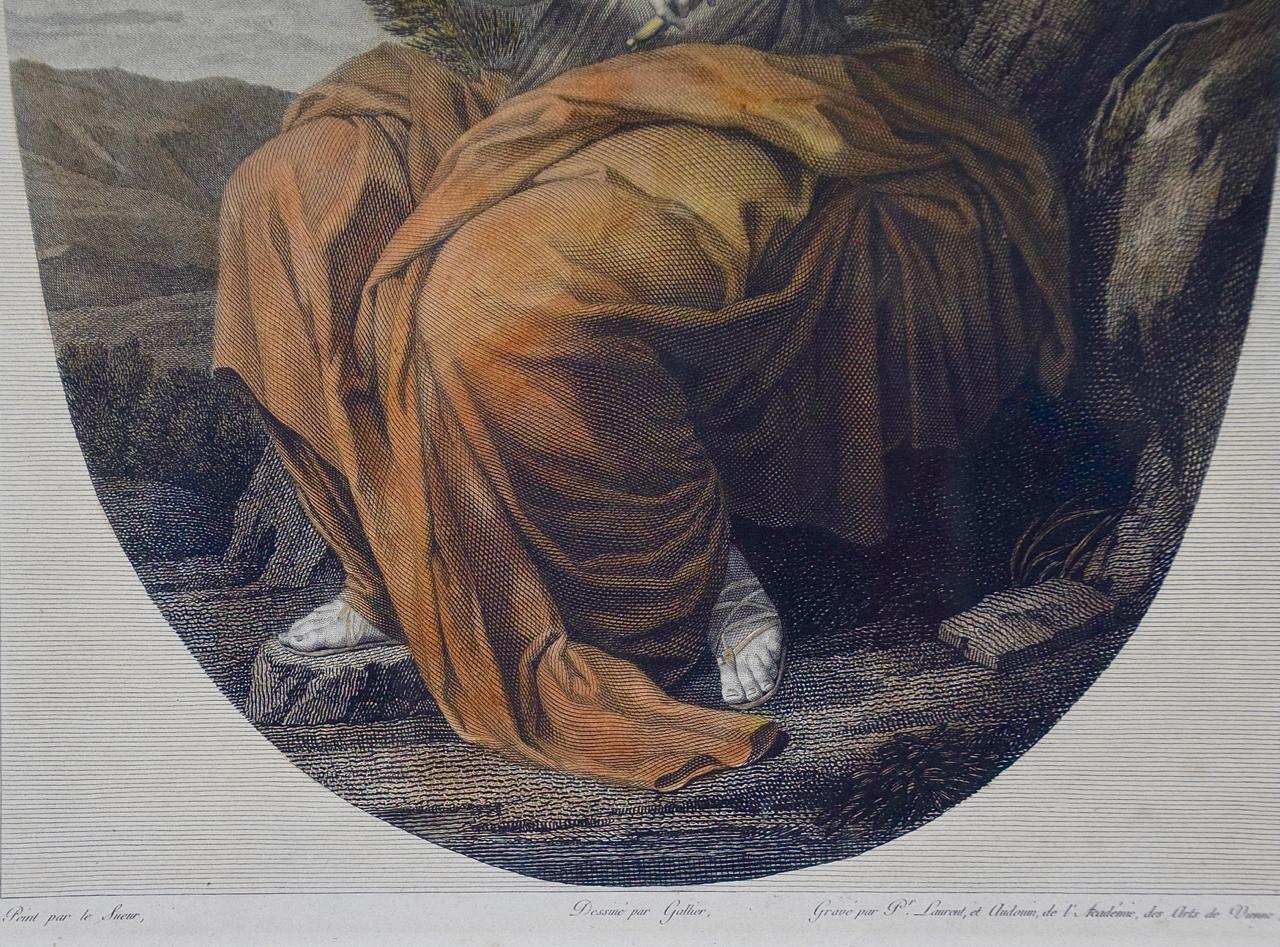 Muse Terpsichore: Gerahmtes, handkoloriertes Gemälde des 19. Jahrhunderts mit Gravur nach dem 17. Jahrhundert  (Braun), Figurative Print, von After Eustache Le Sueur