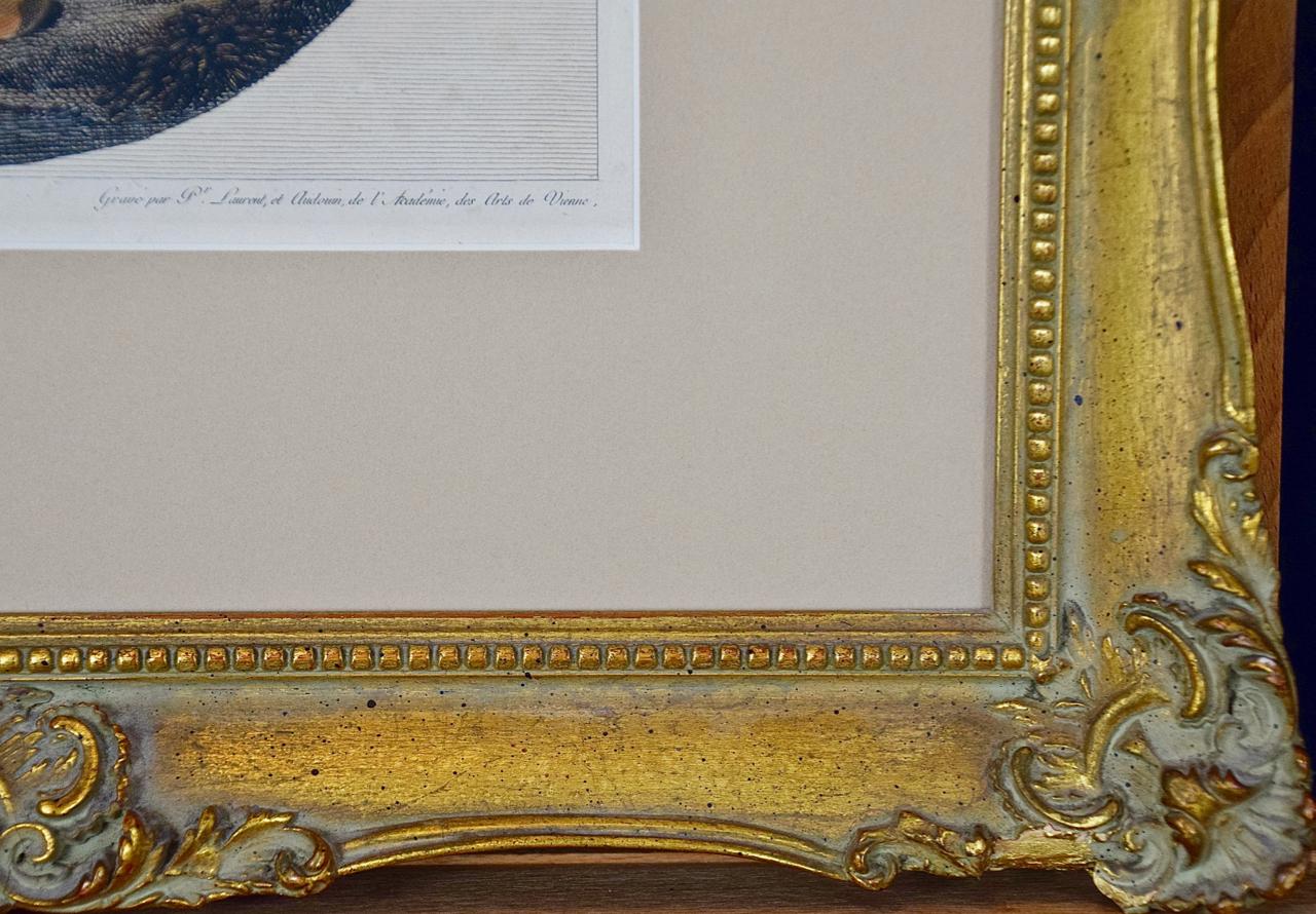 Muse Terpsichore: Gerahmtes, handkoloriertes Gemälde des 19. Jahrhunderts mit Gravur nach dem 17. Jahrhundert  im Angebot 1