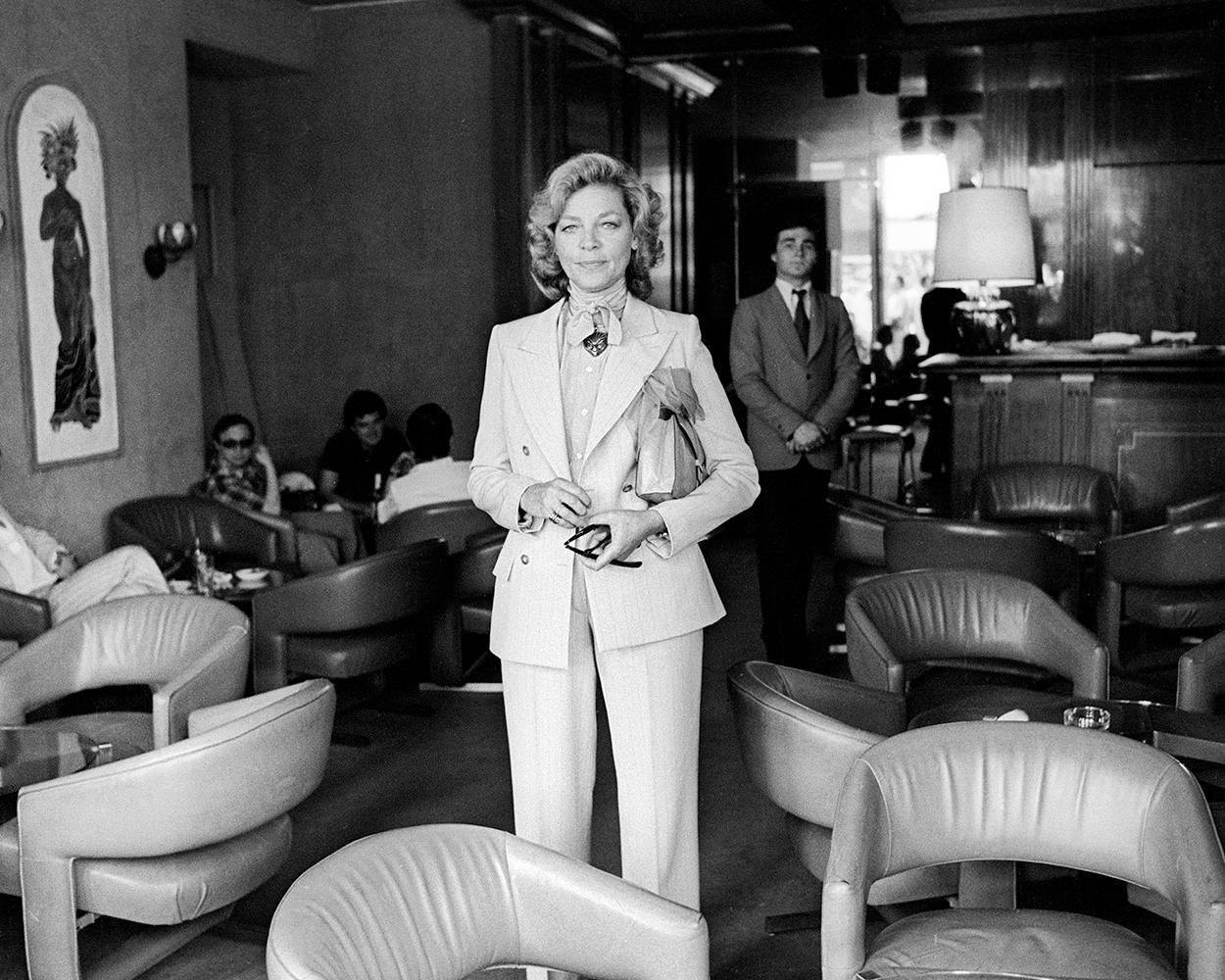 Richard Young Black and White Photograph - Lauren Bacall, Majestic Hotel, Cannes, 1979, Photography