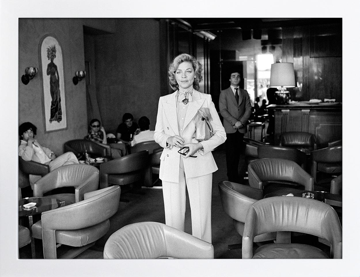 Lauren Bacall, Majestic Hotel, Cannes, 1979, Photography - Black Black and White Photograph by Richard Young