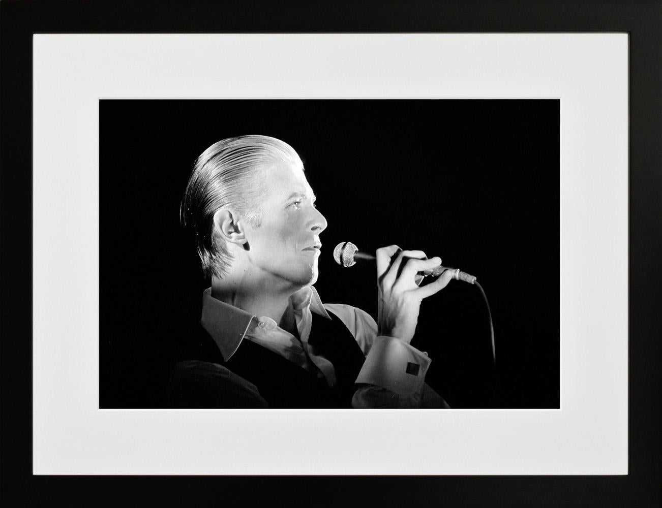 David Bowie in Concert, Wembley, London, 1976, Photography - Black Black and White Photograph by Richard Young