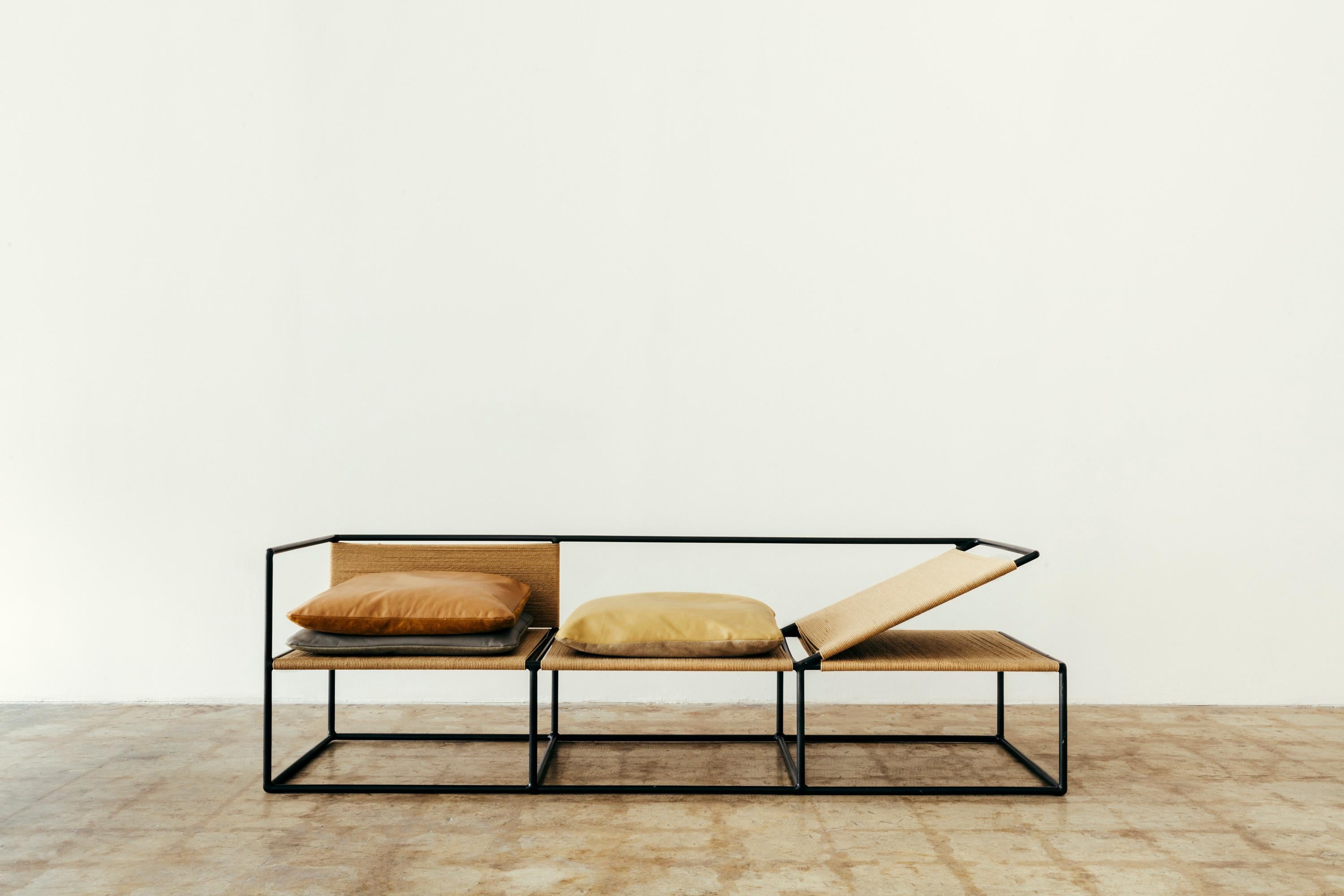 Chaise Lounge handmade with Danish paper cord and raw metal frame - Contemporary Art by Jonathan Gonzalez