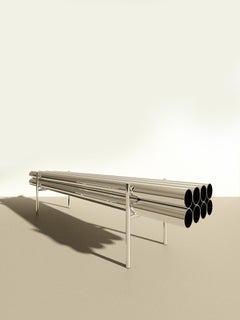 Used Long Bench, Polished Aluminum, Mirror Finish, Sleek Edgy Bench