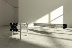 Long Bench, Polished Aluminum, Mirror Finish, Sleek Edgy Bench
