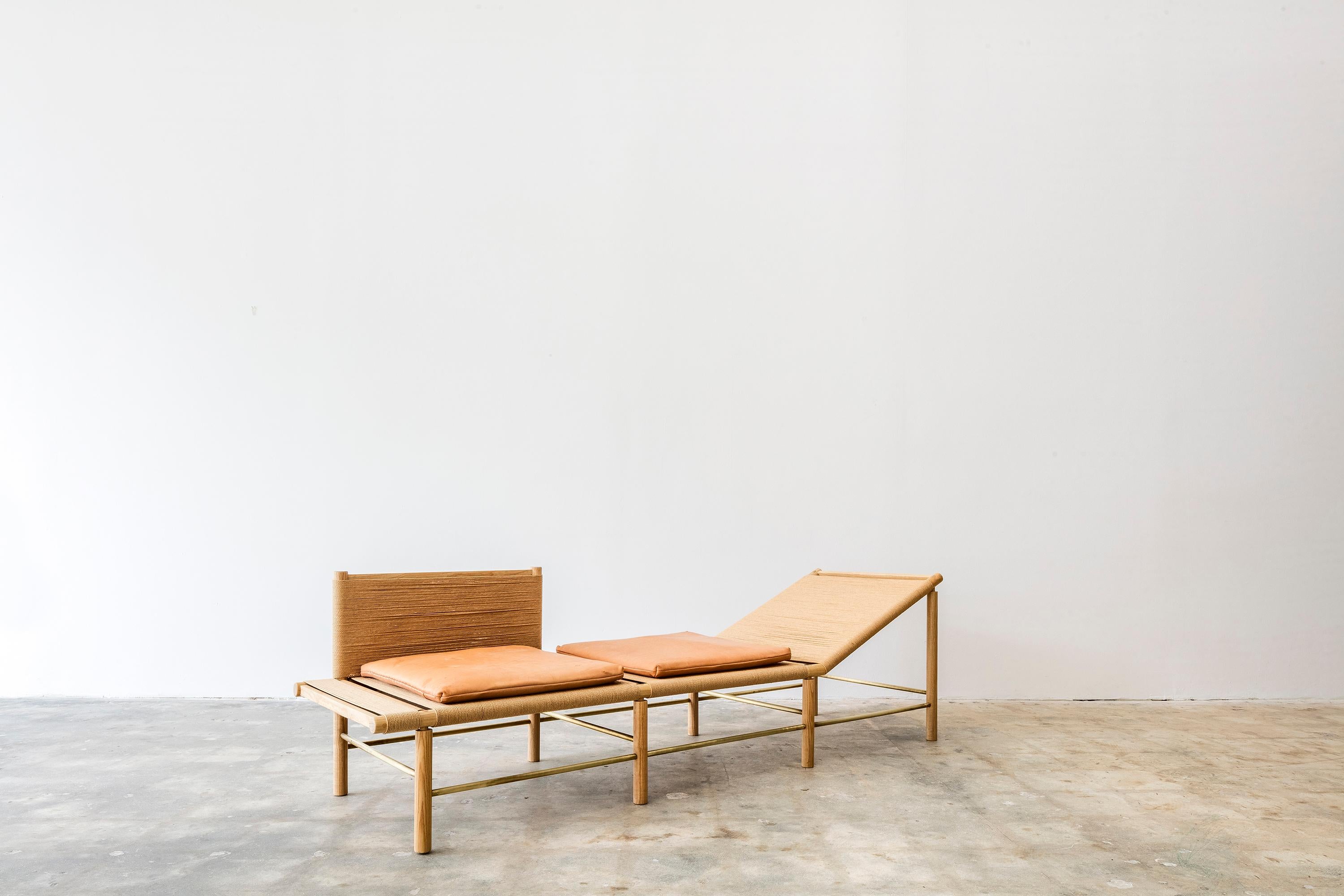 Chaise Lounge handmade with Danish paper cord, Maple and Brass  - Sculpture by Jonathan Gonzalez