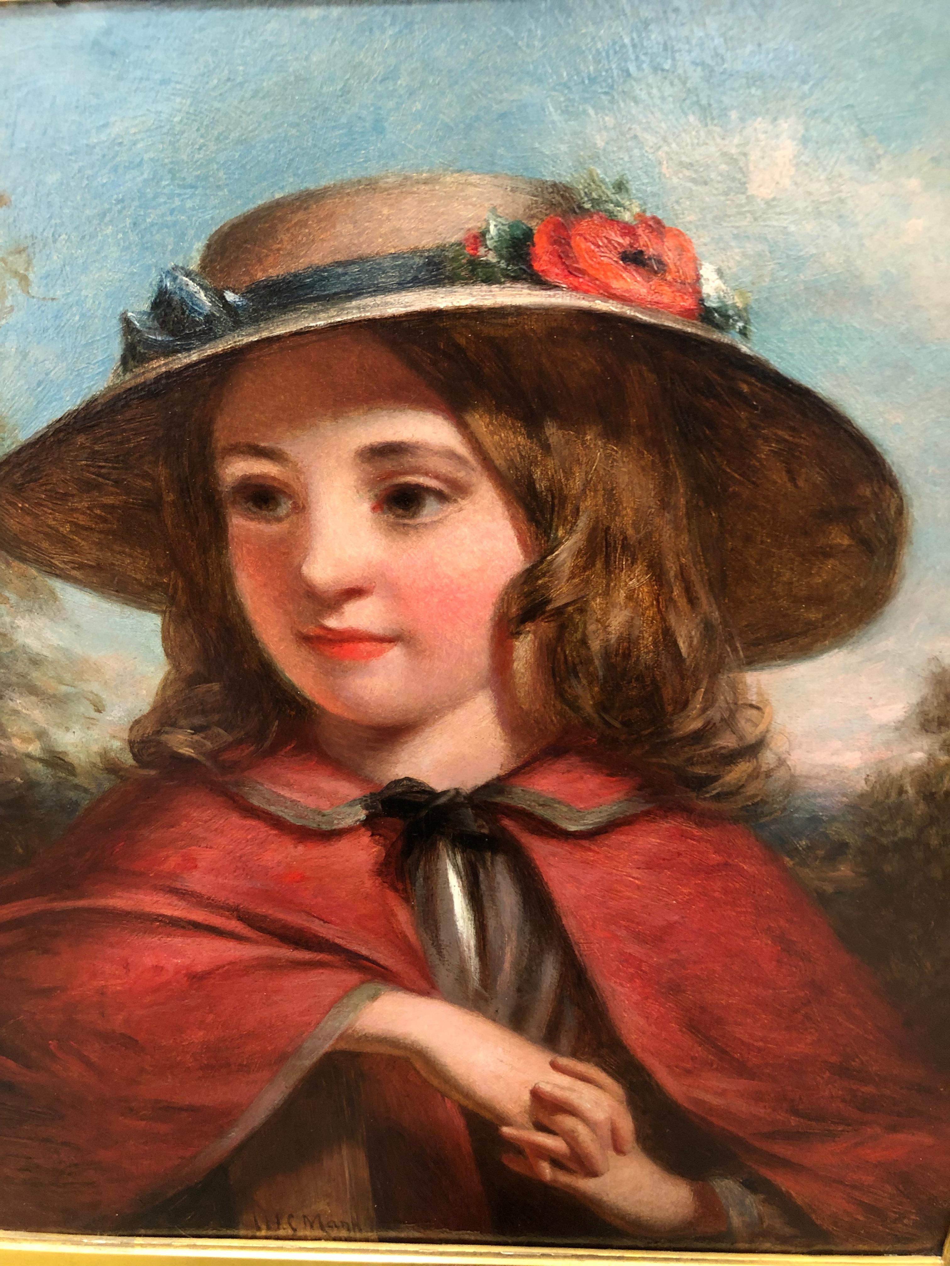 Little Red Riding Hood – kleine rote Reiterpuppe – literarisches Porträt, Ölgemälde von J.H.S.Mann (Viktorianisch), Painting, von Joshua Hargrave Sams Mann