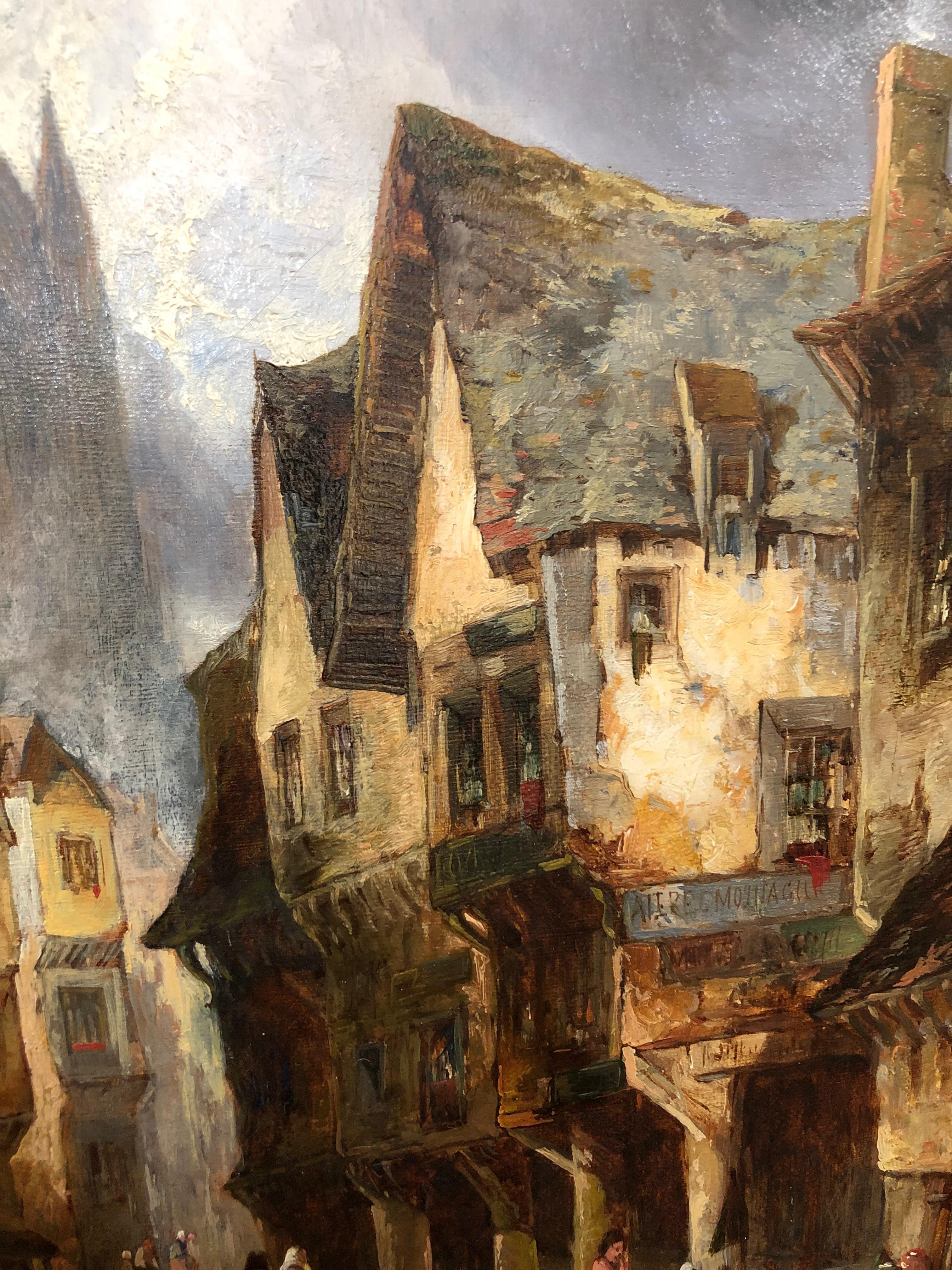 A Street In Dinan - Townscape Oil Painting By Alfred Montague 3