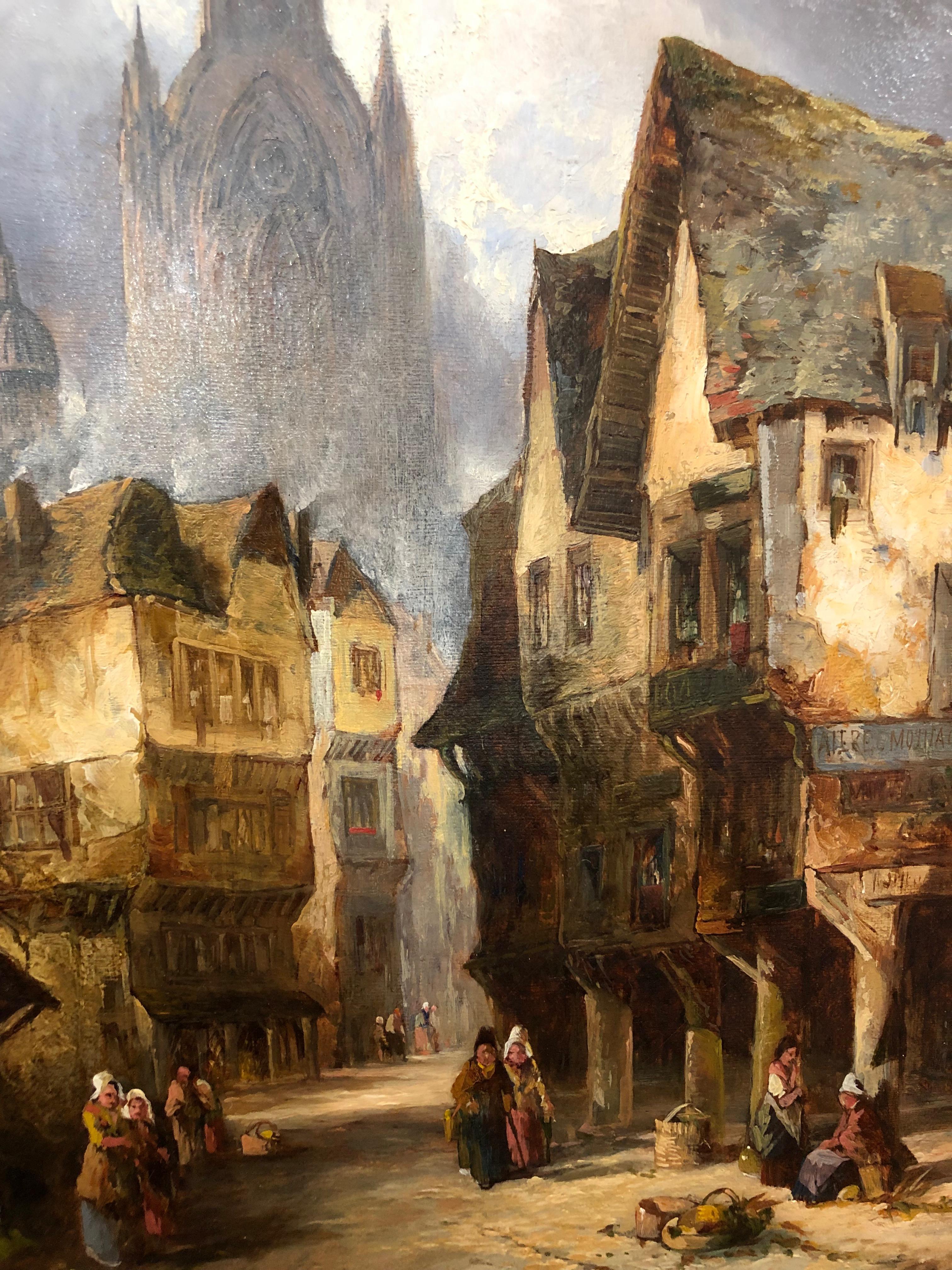A Street In Dinan - Townscape Oil Painting By Alfred Montague 4