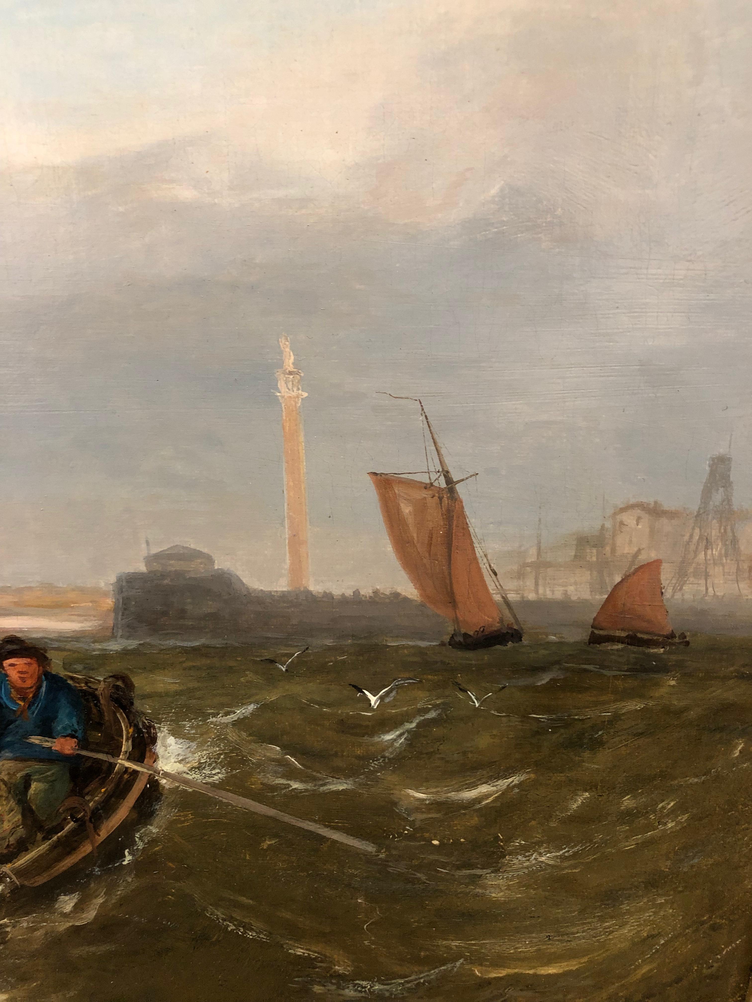 Fishing Boats Making For Yarmouth Haven - Large Seascape Oil On Canvas, Callow - Old Masters Painting by John Callow