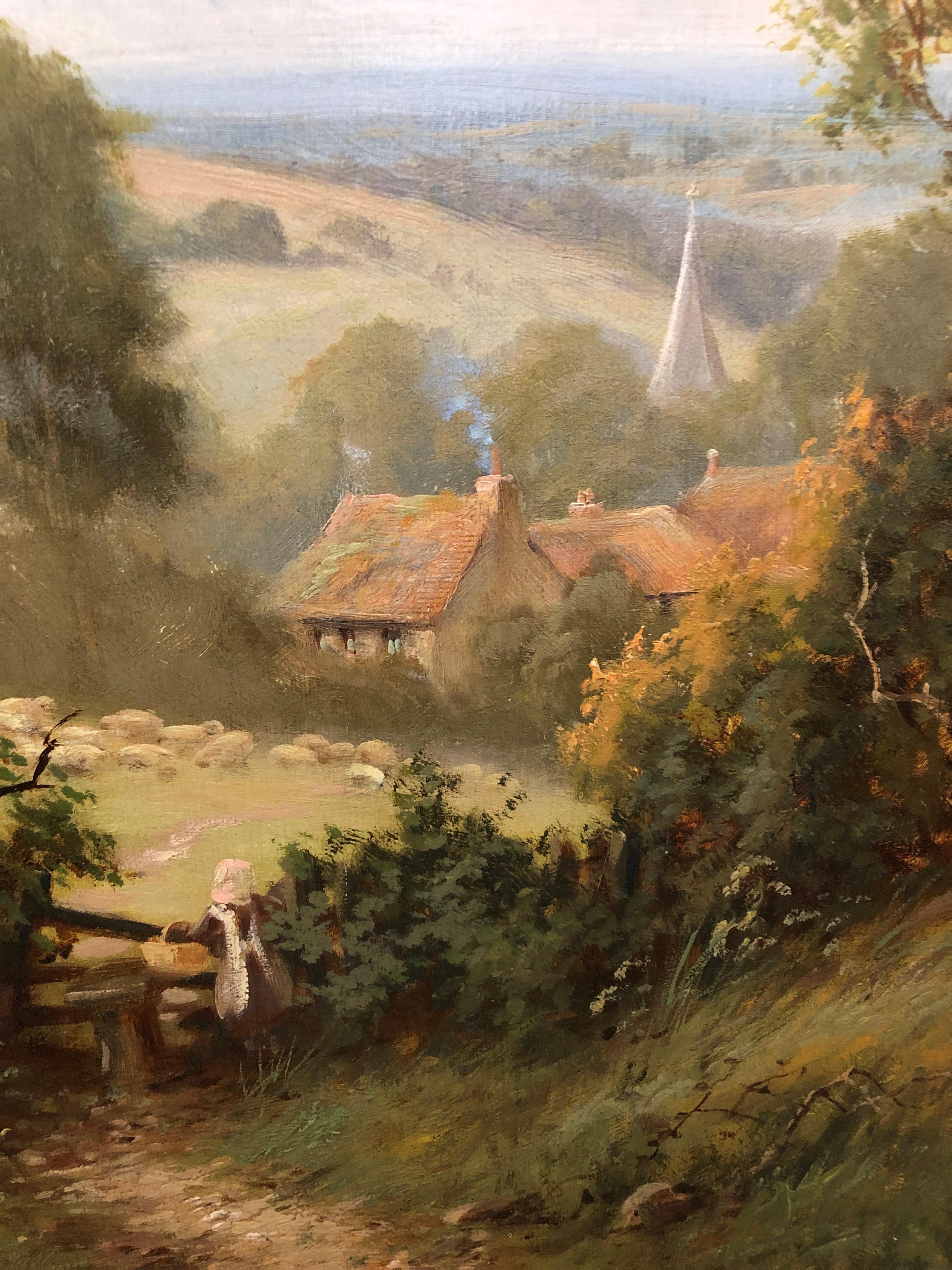 A View Near Wilmington, East Sussex - Large Landscape Oil Painting by R. Fenson - Brown Landscape Painting by Robin Fenson