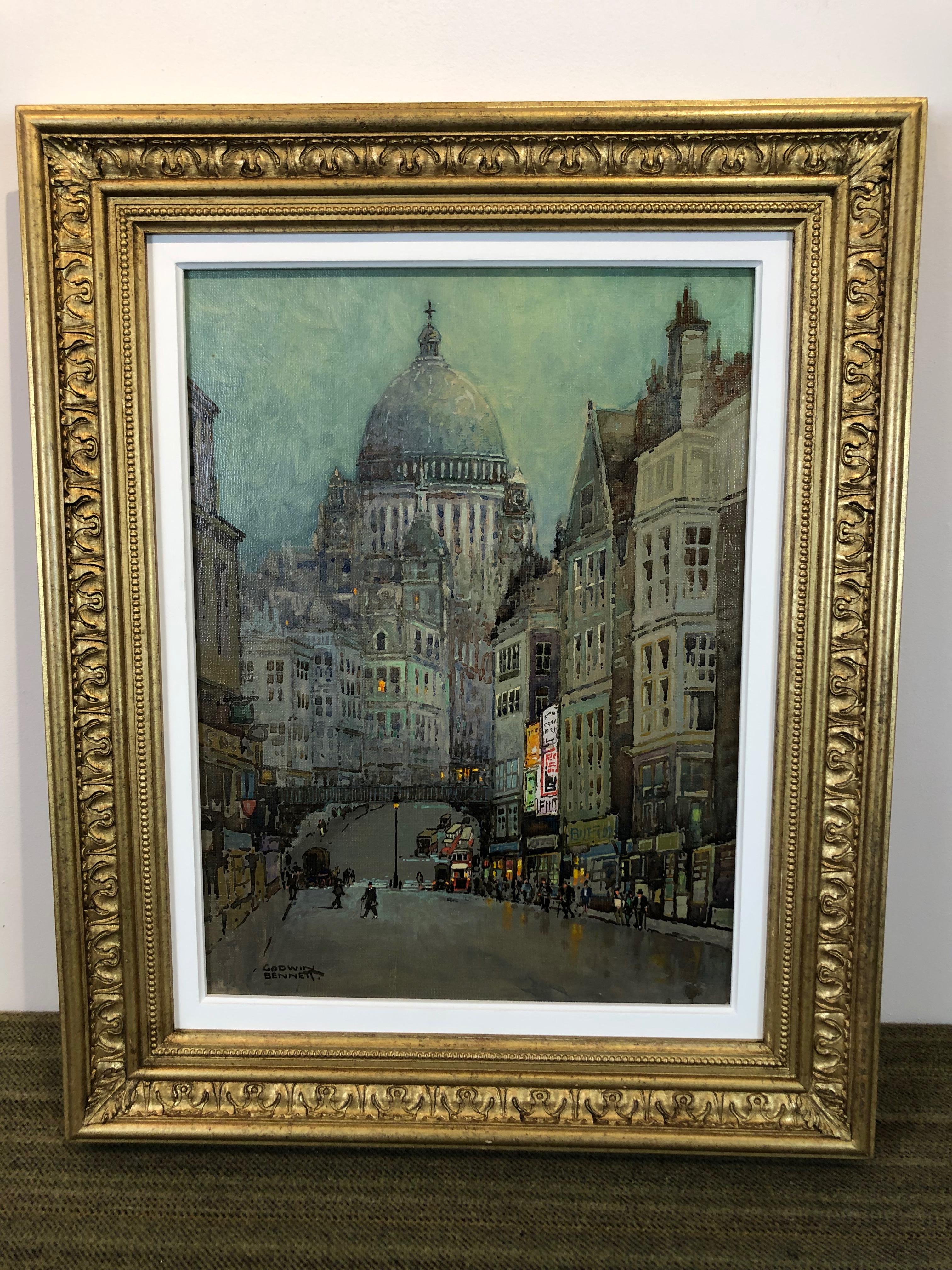 St. Pauls und Ludgate Hill – Ölgemälde, Londoner Stadtlandschaft von Godwin Bennett im Angebot 1