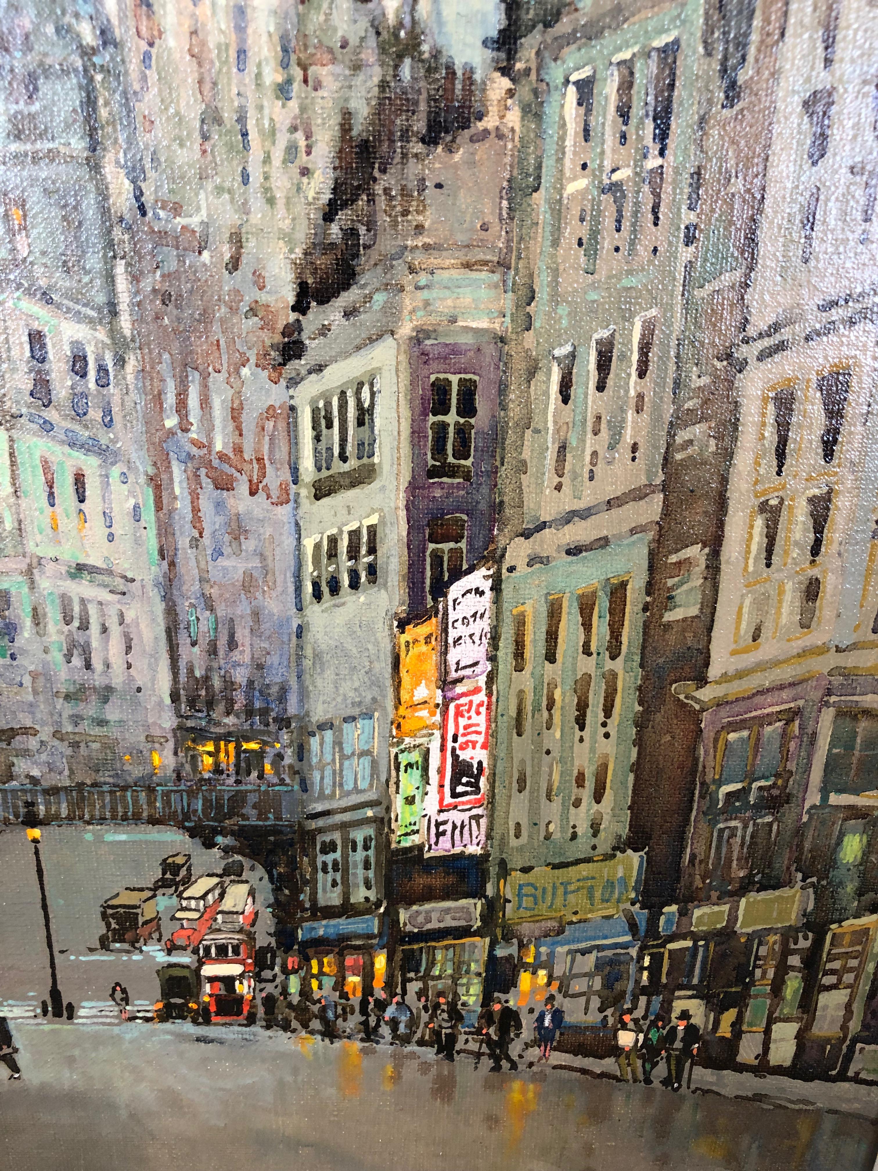 St Pauls and Ludgate Hill - Oil Painting, London Townscape by Godwin Bennett For Sale 1