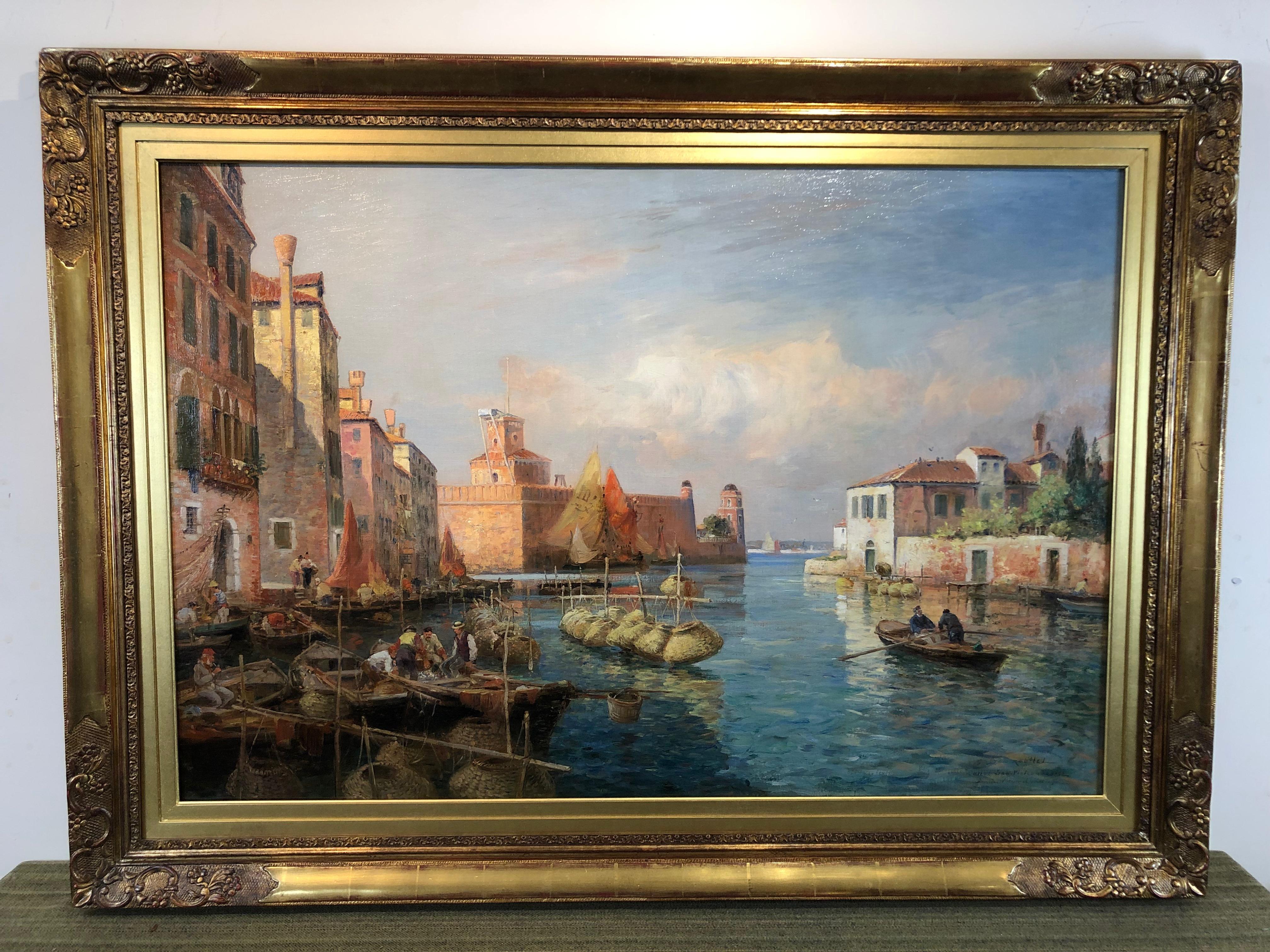 Canal San Pietro, Pont du Guerre, Back of the Arsenal, Venice - Painting by Gaston Roullet