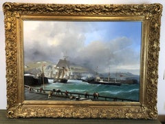 A Breezy Day Off Dover Harbour - Large Oil Painting, seascape by Julius Hintz