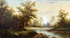 Woodland Camp By A River -  Landschaftsgemälde, Öl auf Leinwand, von John Westall