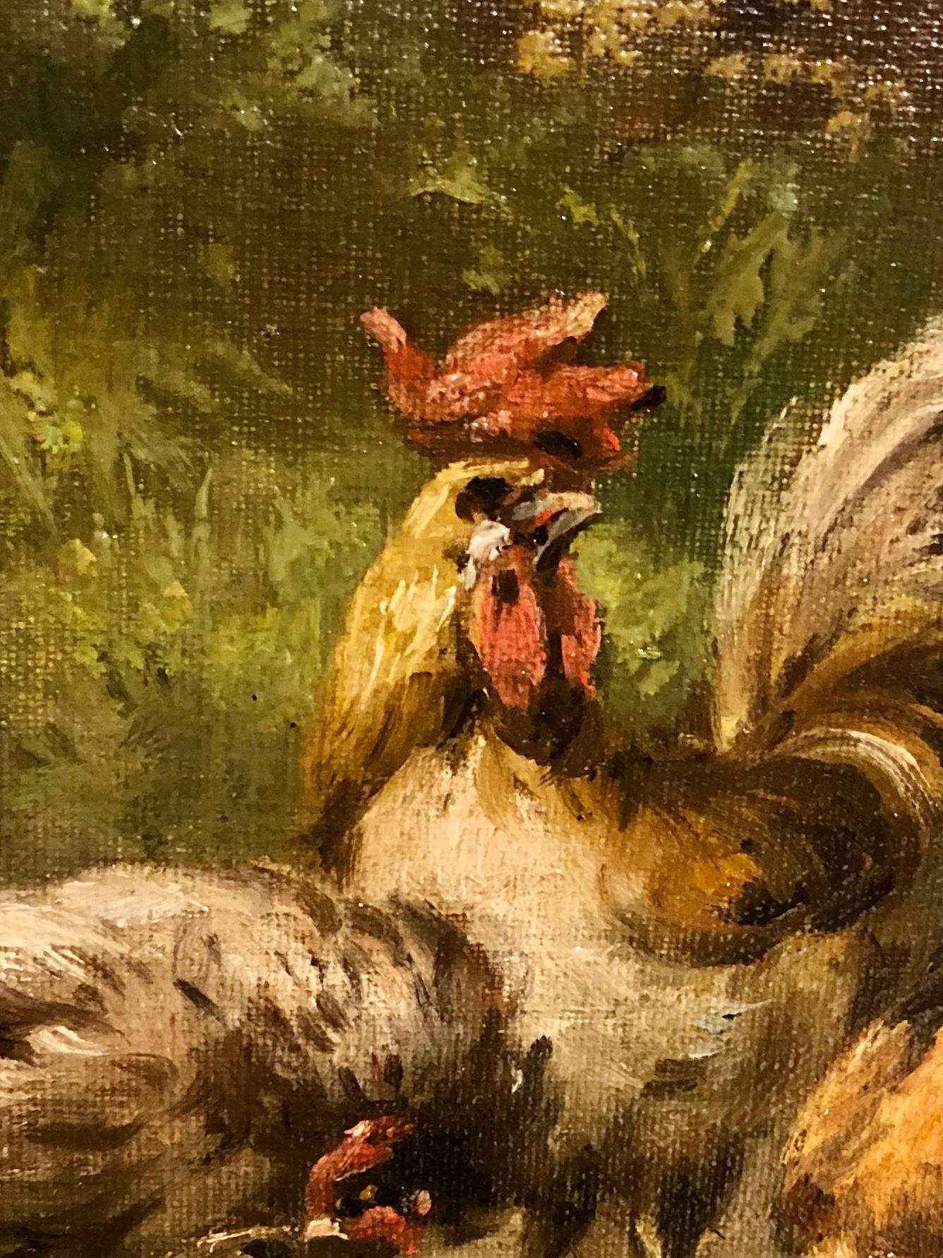 The artist Louis Marie Lemaire was a Parisien artist and well known for his paintings of poultry and still life with good colour and atmosphere. This pair is a good example of both these attributes, giving each chicken their own expression and mood