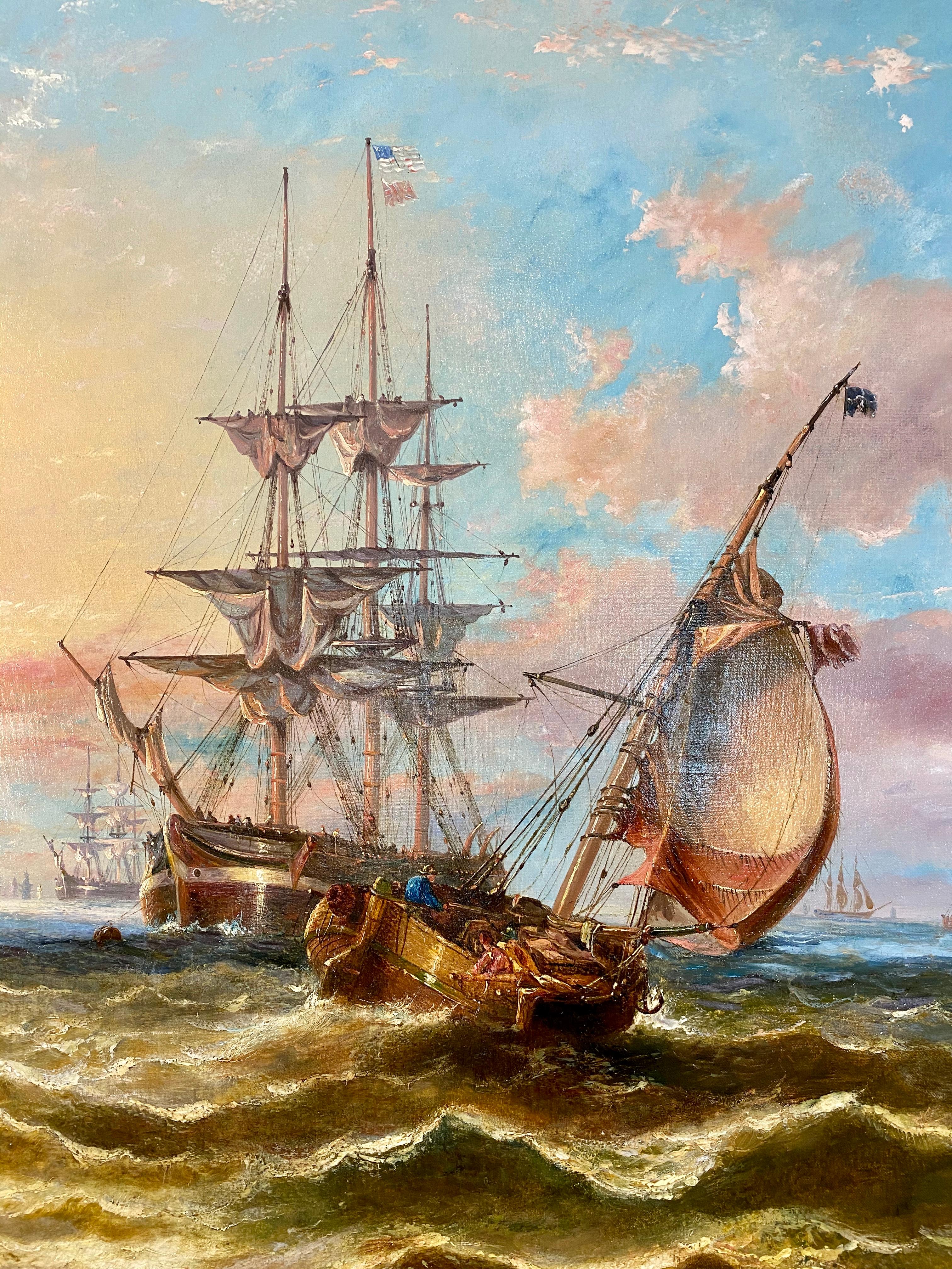 Evening Off Portsmouth - Victorian Painting by John Callow