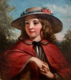 Antique Little Red Riding Hood - Literary Portrait Oil Painting by J.H.S.Mann