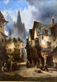 A Street In Dinan - Townscape Oil Painting By Alfred Montague