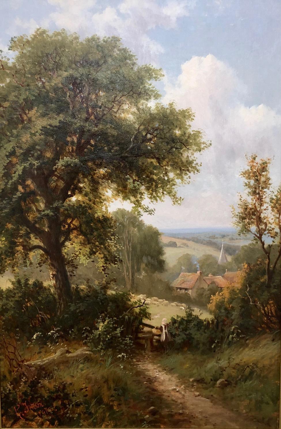 Robin Fenson Landscape Painting - A View Near Wilmington, East Sussex - Large Landscape Oil Painting by R. Fenson