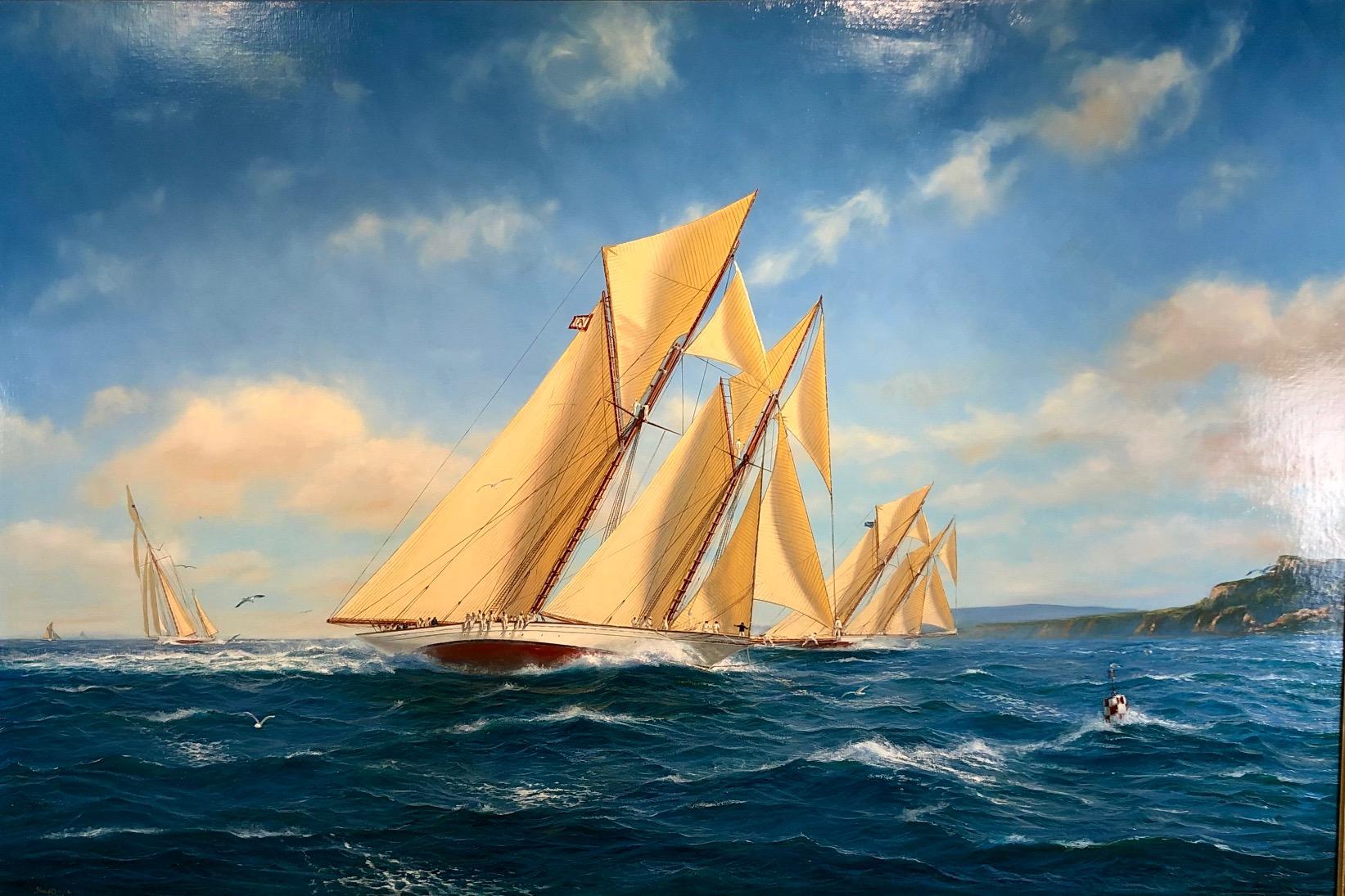 Shane Couch Landscape Painting - Adela In Close Quarters Racing With Adversary Cowes,  Oil J Class Americas Cup
