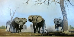 An Imposing Herd - Oil Painting On Canvas, Safari Landscape by Anthony Gibbs