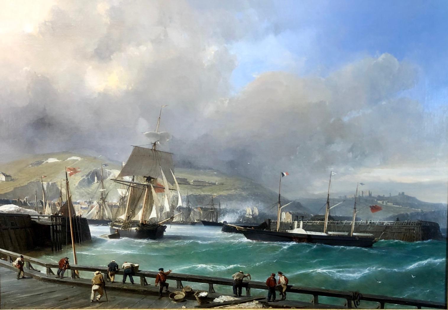 A Breezy Day Off Dover Harbour - Large Oil Painting, seascape by Julius Hintz