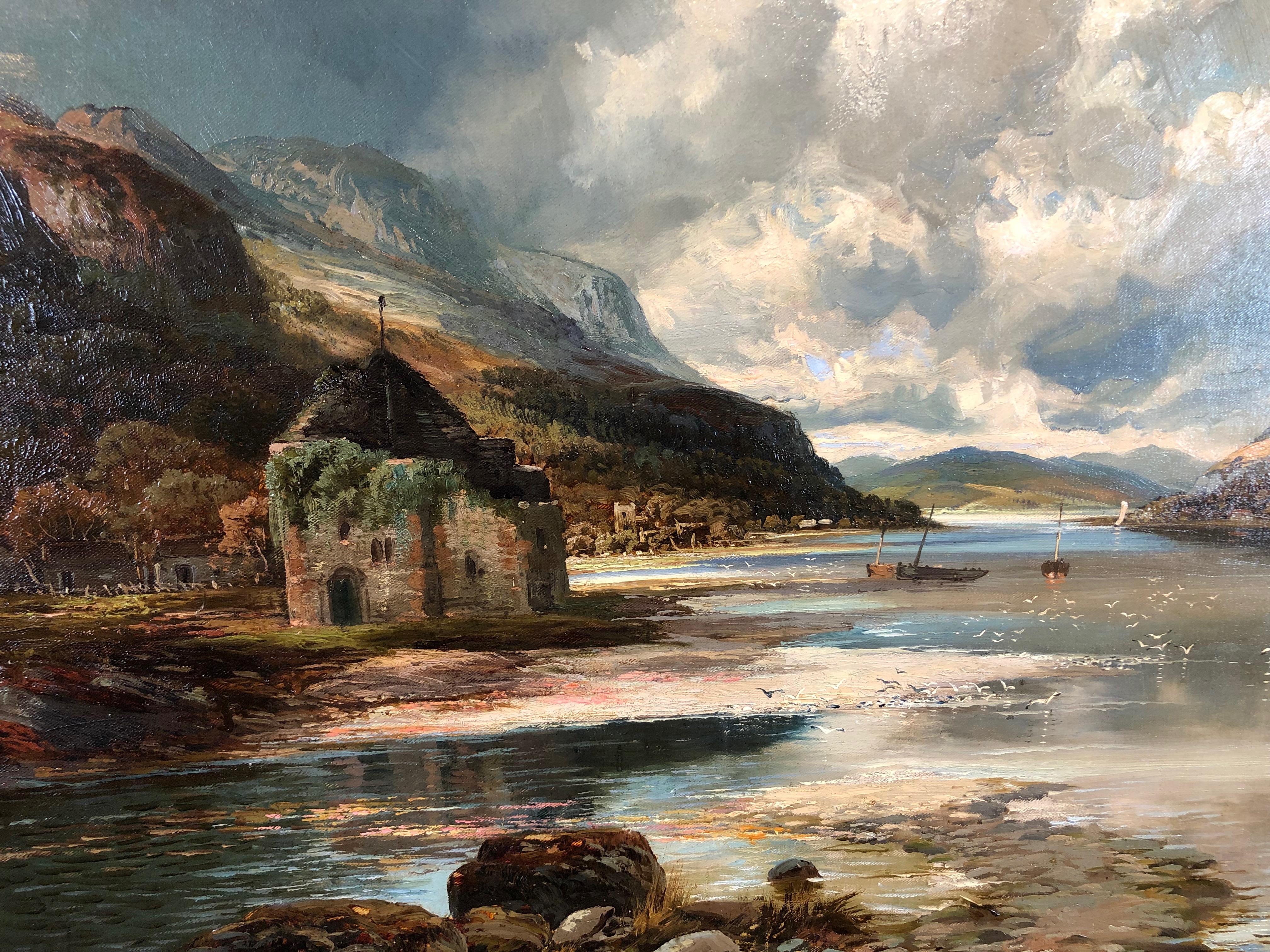 Clarence Henry Roe 1850-1909 was a London painter of Highland landscapes, having exhibited at the Royal Hibernian Academy.
An entrancing work captivating the tempestuous Scottish skies and rugged landscape 