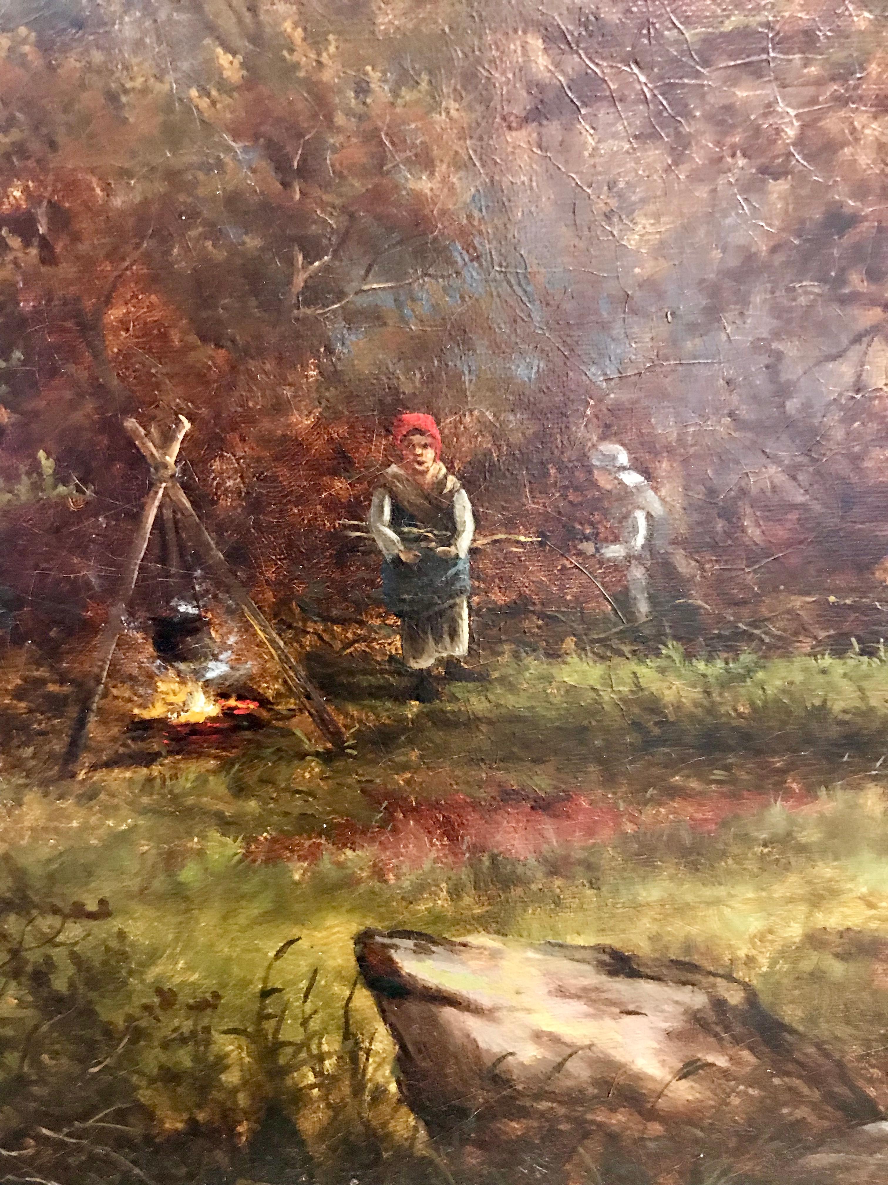 Woodland Camp By A River -  Landschaftsgemälde, Öl auf Leinwand, von John Westall im Angebot 3